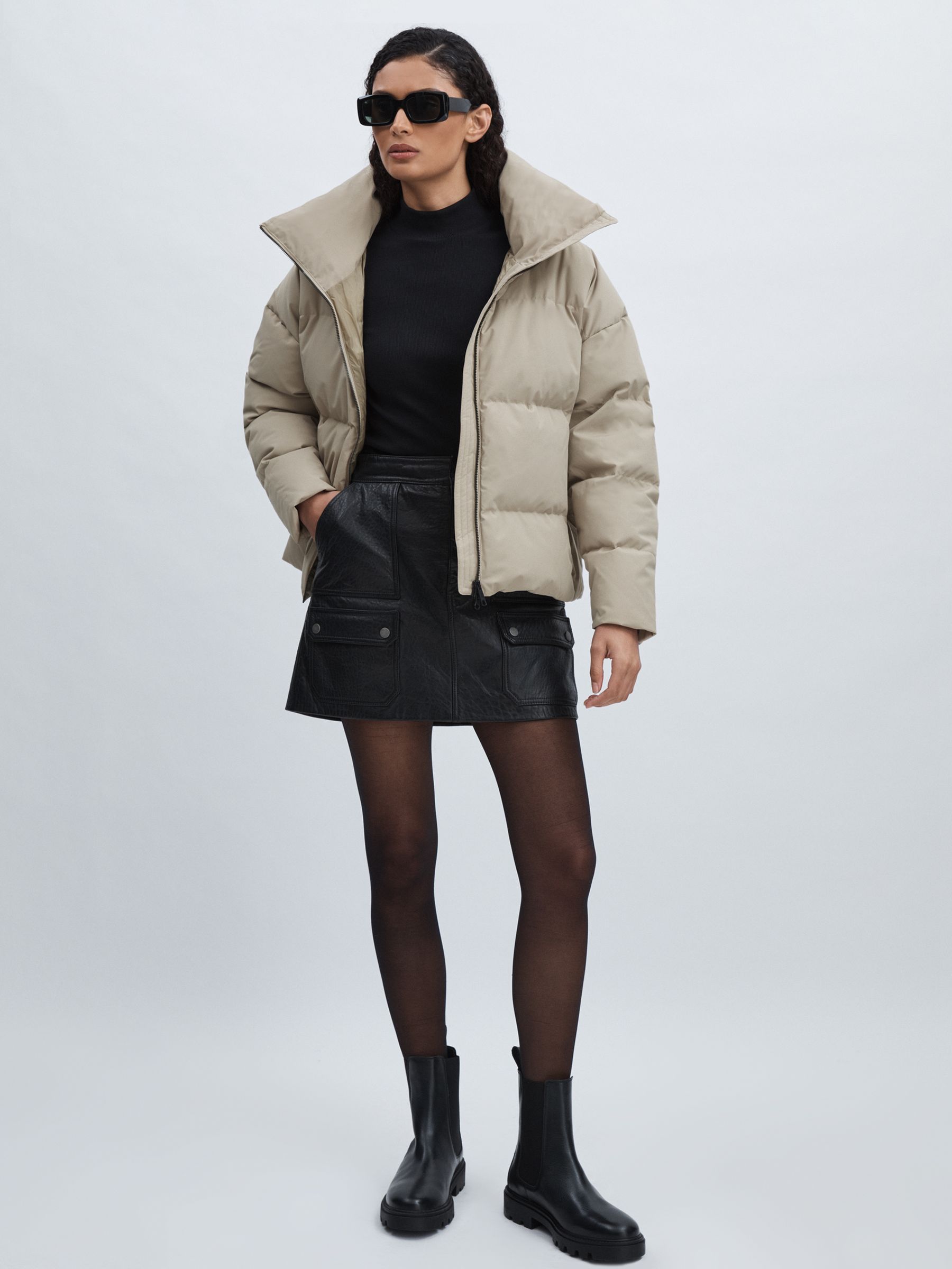 Scandinavian Edition Short Puffer Jacket in Khaki Sand - Image 1 of 6