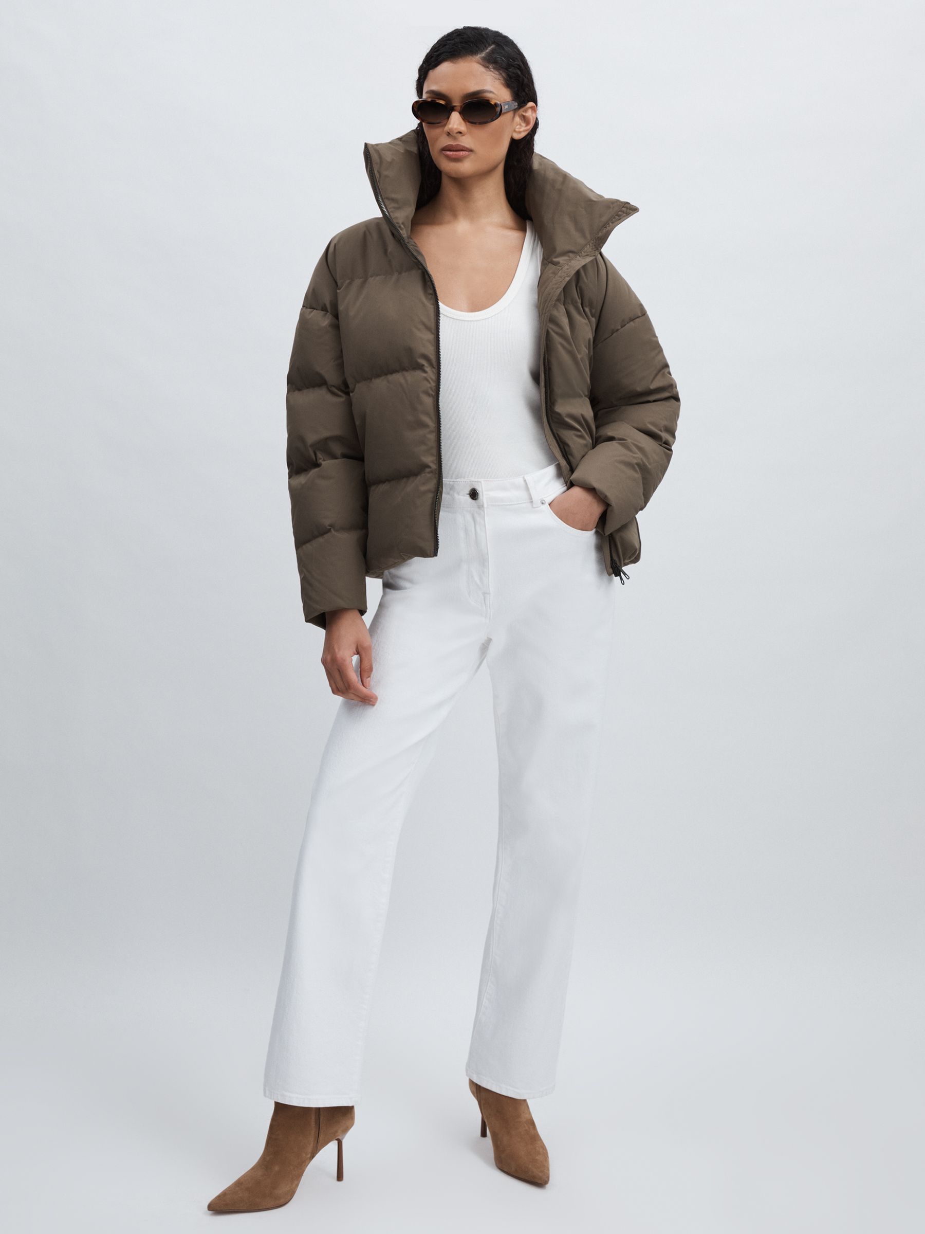 Scandinavian Edition Short Puffer Jacket in Brown - Image 3 of 6