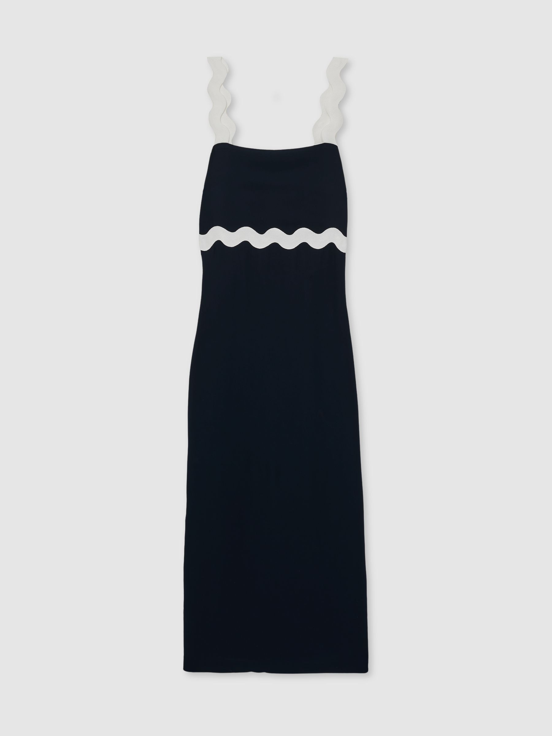 Wave-Trim Crepe Midi Dress in Navy - Image 2 of 5