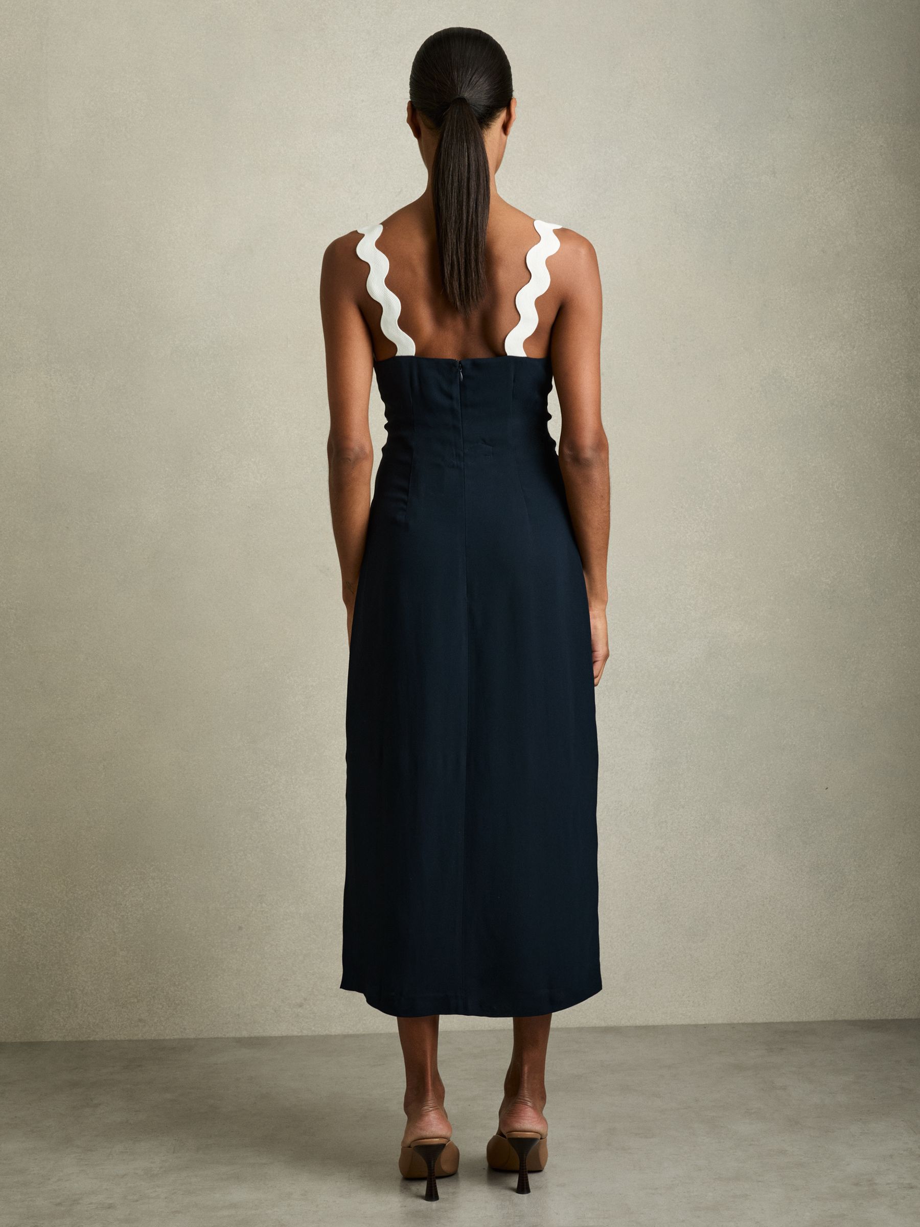 Wave-Trim Crepe Midi Dress in Navy - Image 4 of 5