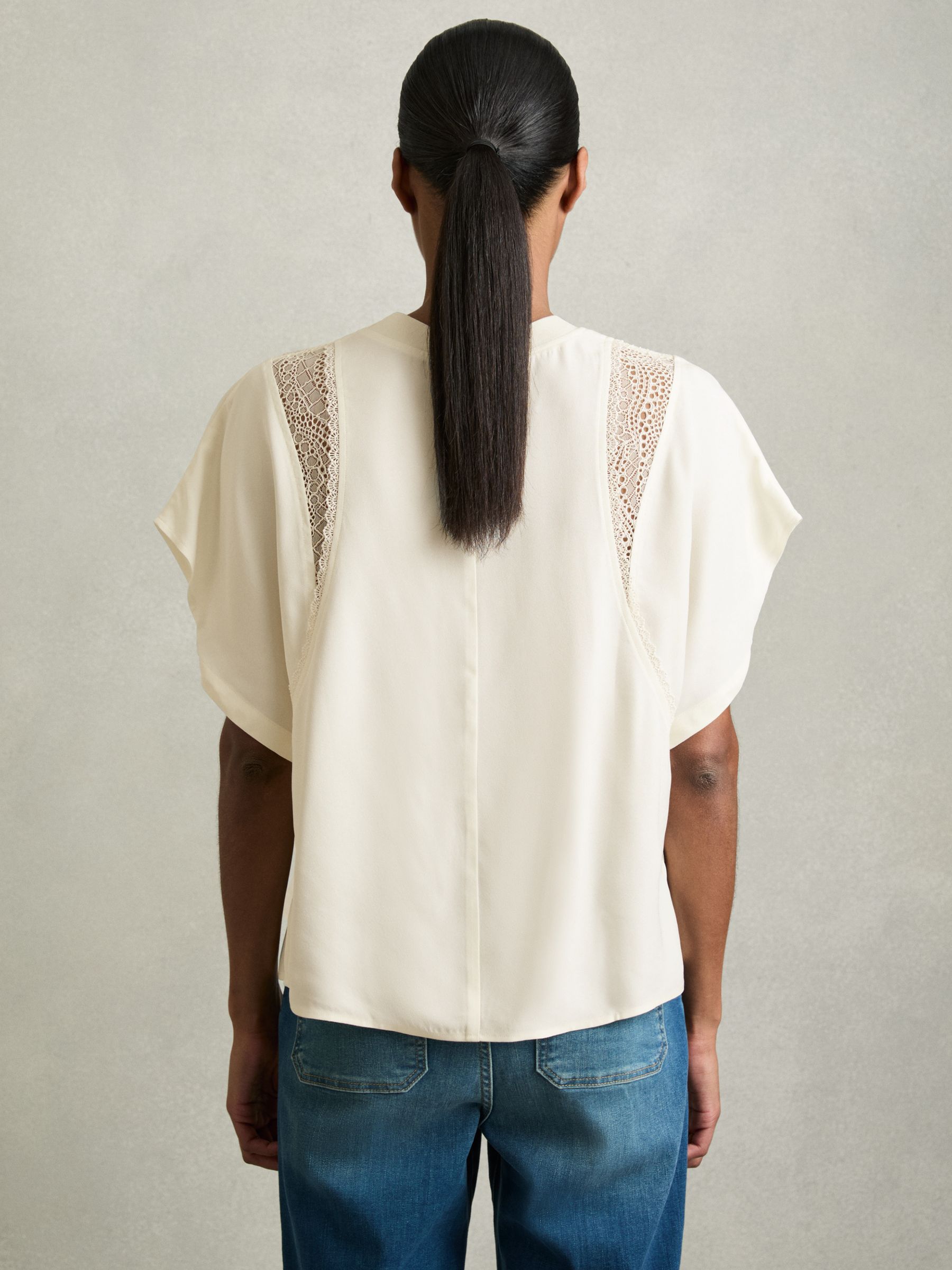 Lace-Insert T-Shirt in Cream - image 5
