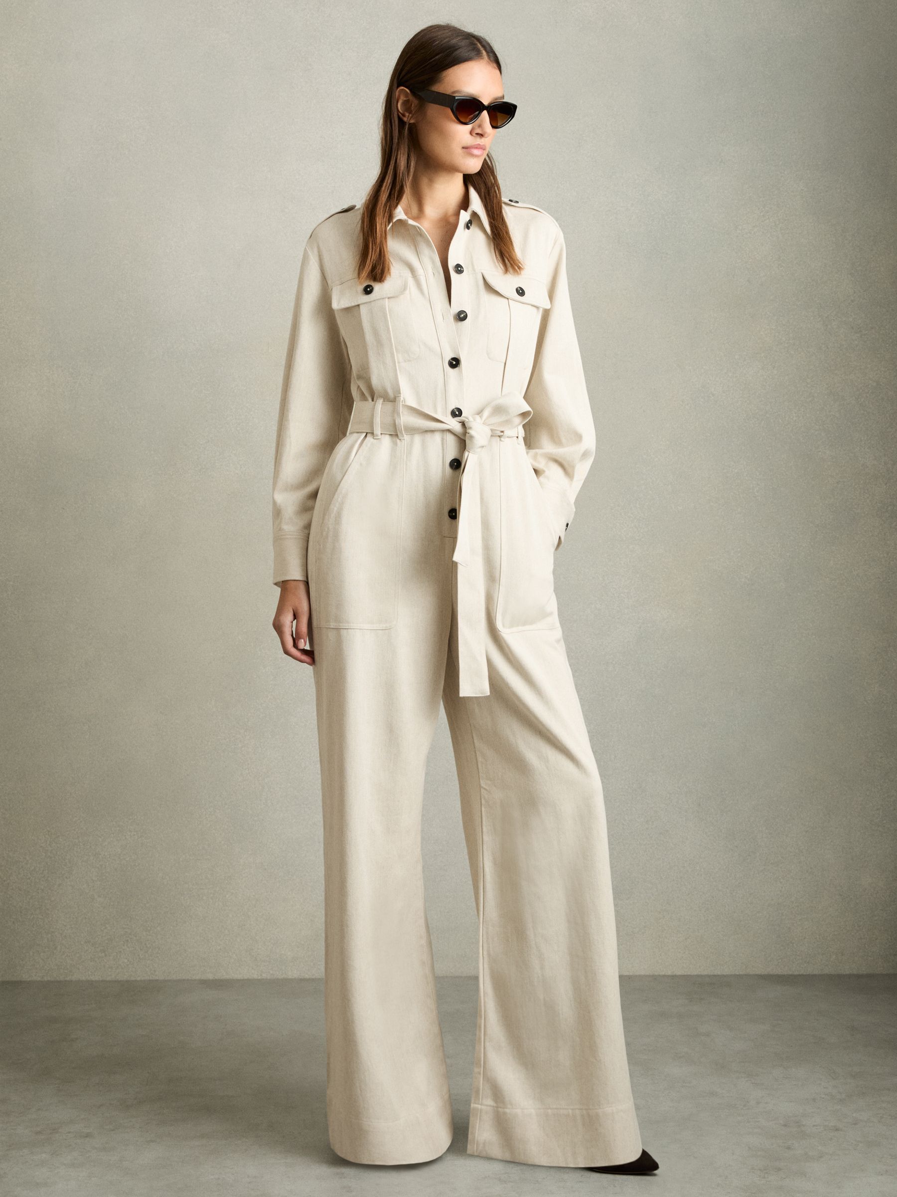 Wide Leg Utility Jumpsuit in Cream - Image 3 of 6