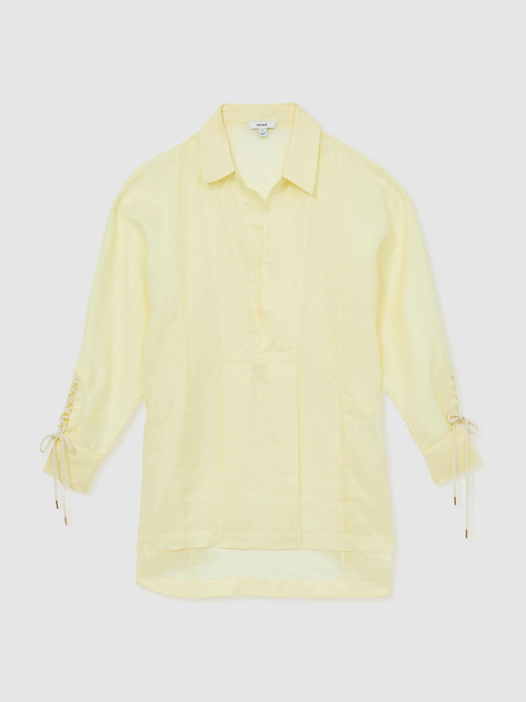 Ramie Open-Collar Kaftan Shirt in Yellow - Image 2 of 6