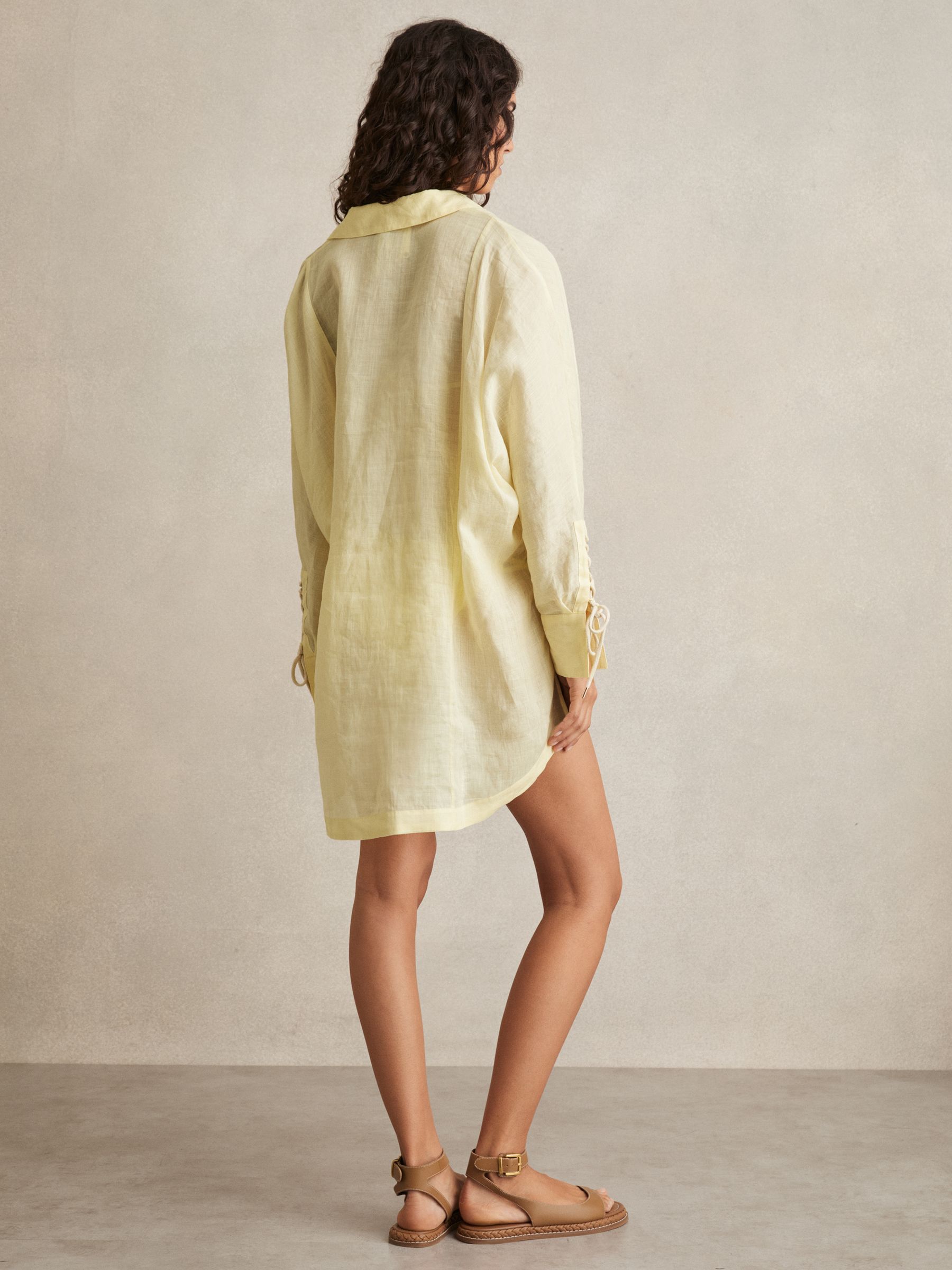 Ramie Open-Collar Kaftan Shirt in Yellow - Image 4 of 6