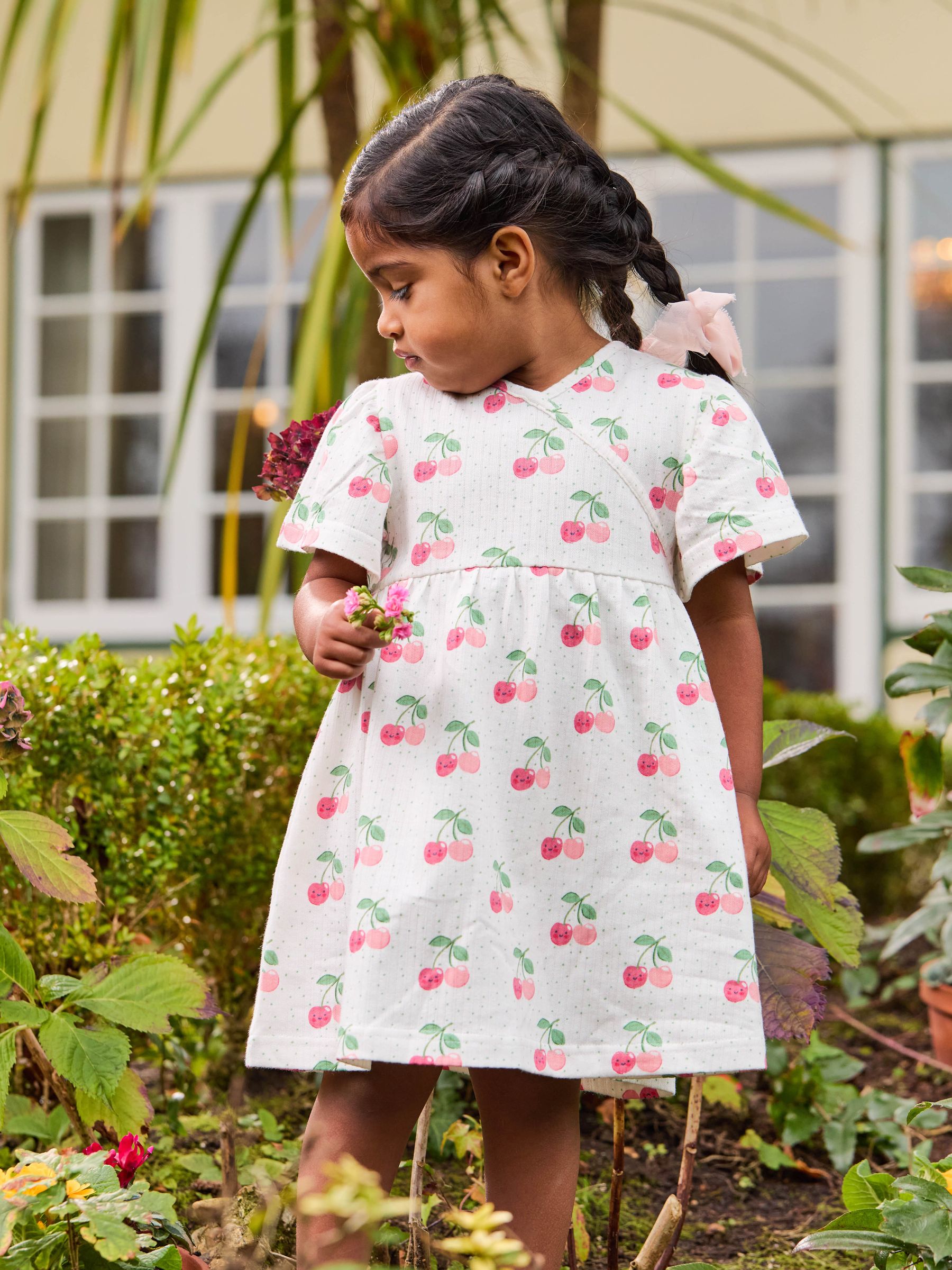 Cream Pink Cherry Wrap Dress - Image 4 of 4
