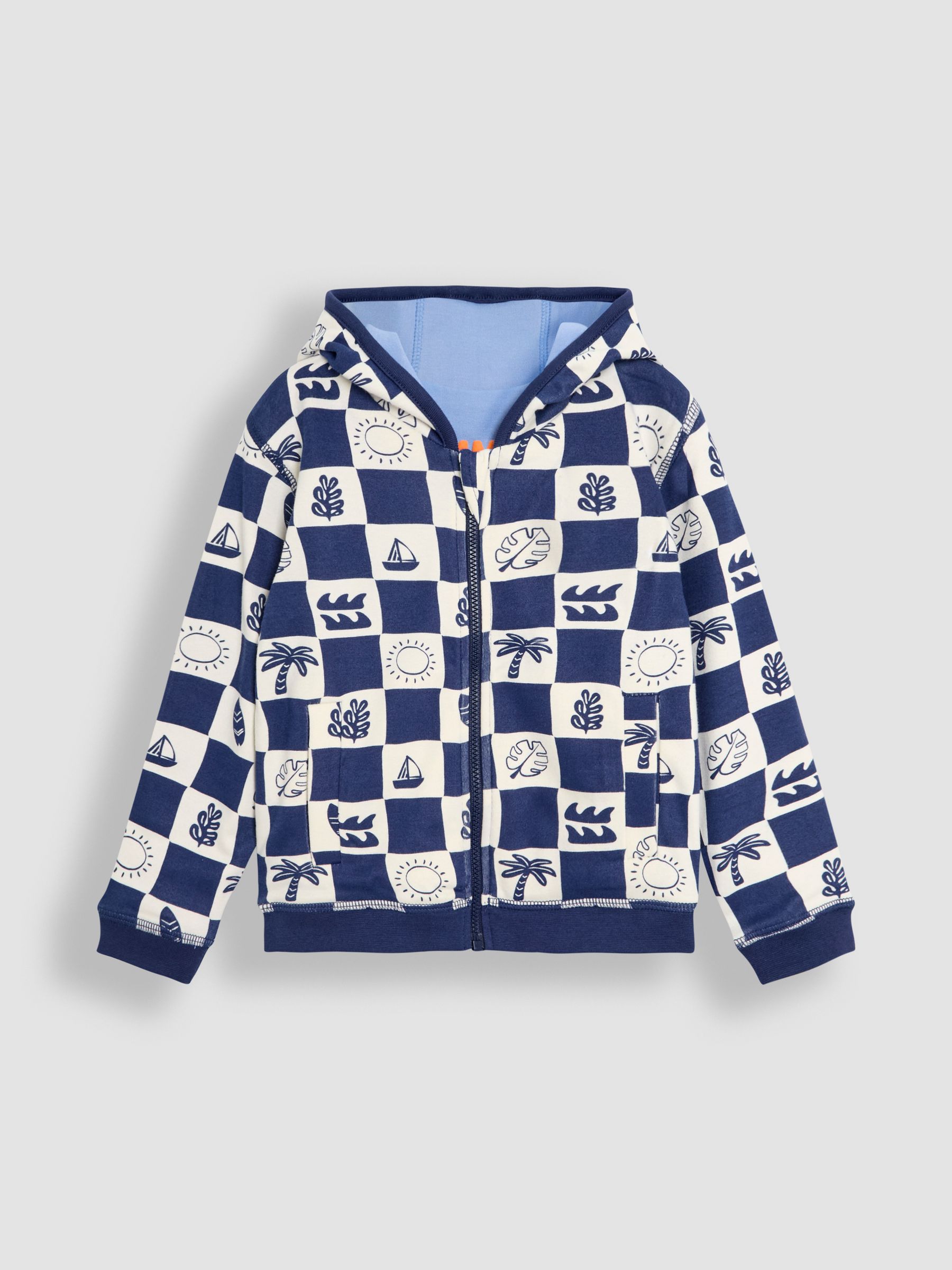 Navy Surf Checkerboard Print Reversible 100% Cotton Hoodie - Image 2 of 8