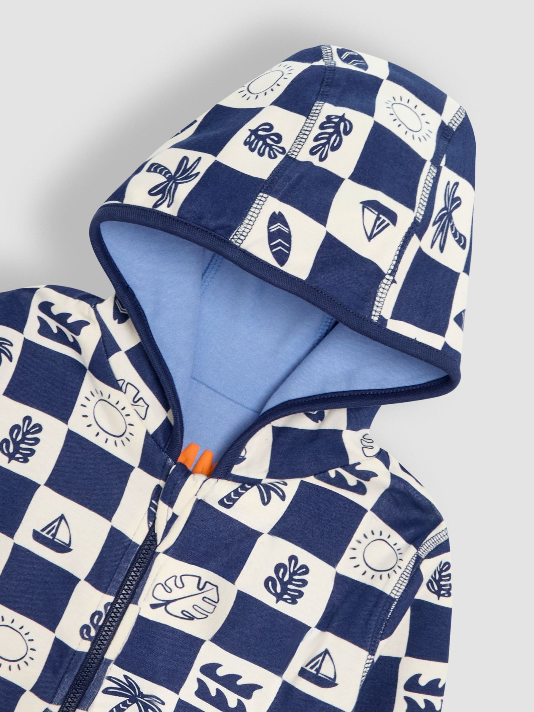 Navy Surf Checkerboard Print Reversible 100% Cotton Hoodie - Image 7 of 8