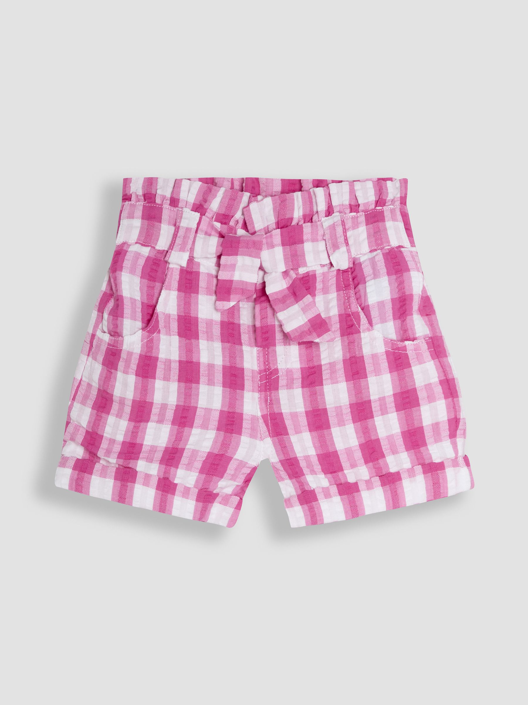 Fuchsia Pink Gingham Tie Waist Turn-up Hem Shorts - Image 1 of 3