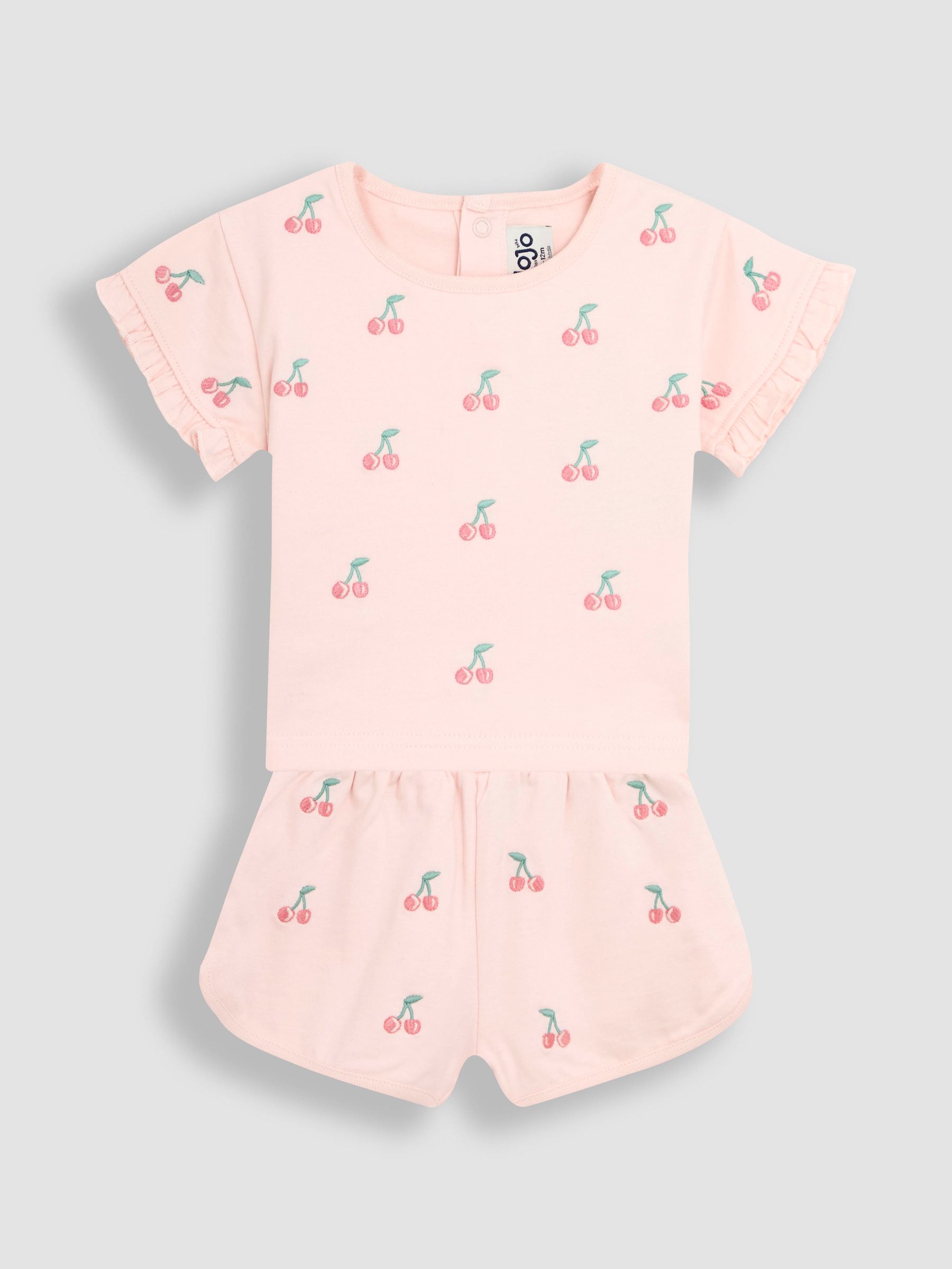 Pink Cherry Embroidered Frill T-Shirt and Shorts Set 2 Piece - Image 1 of 5