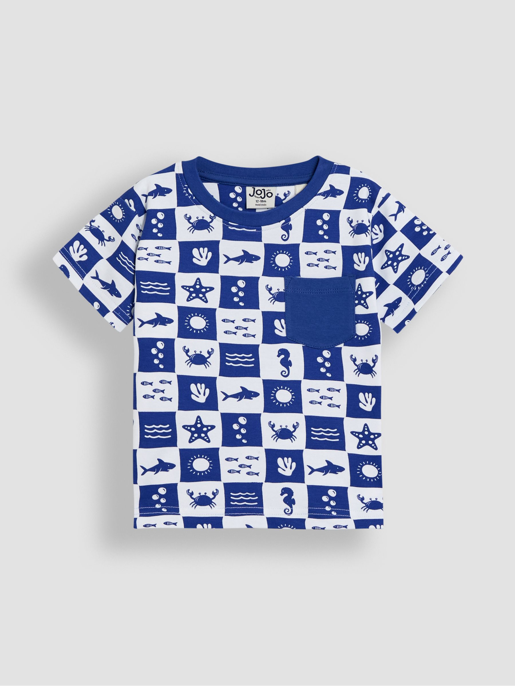 Blue Beach Checkerboard 100% Cotton Printed & Plain T-Shirts 2 Pack - Image 2 of 5