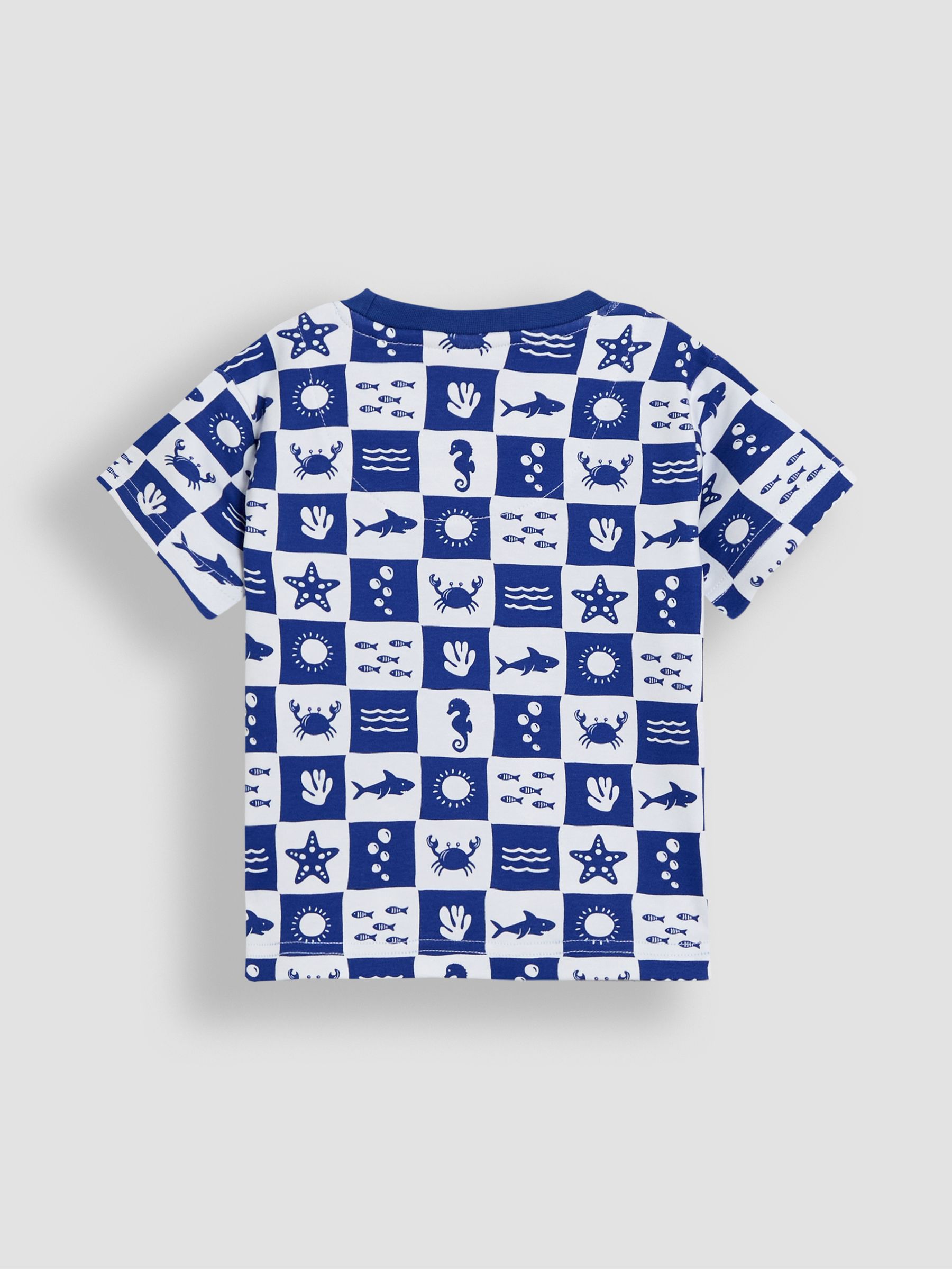 Blue Beach Checkerboard 100% Cotton Printed & Plain T-Shirts 2 Pack - Image 3 of 5