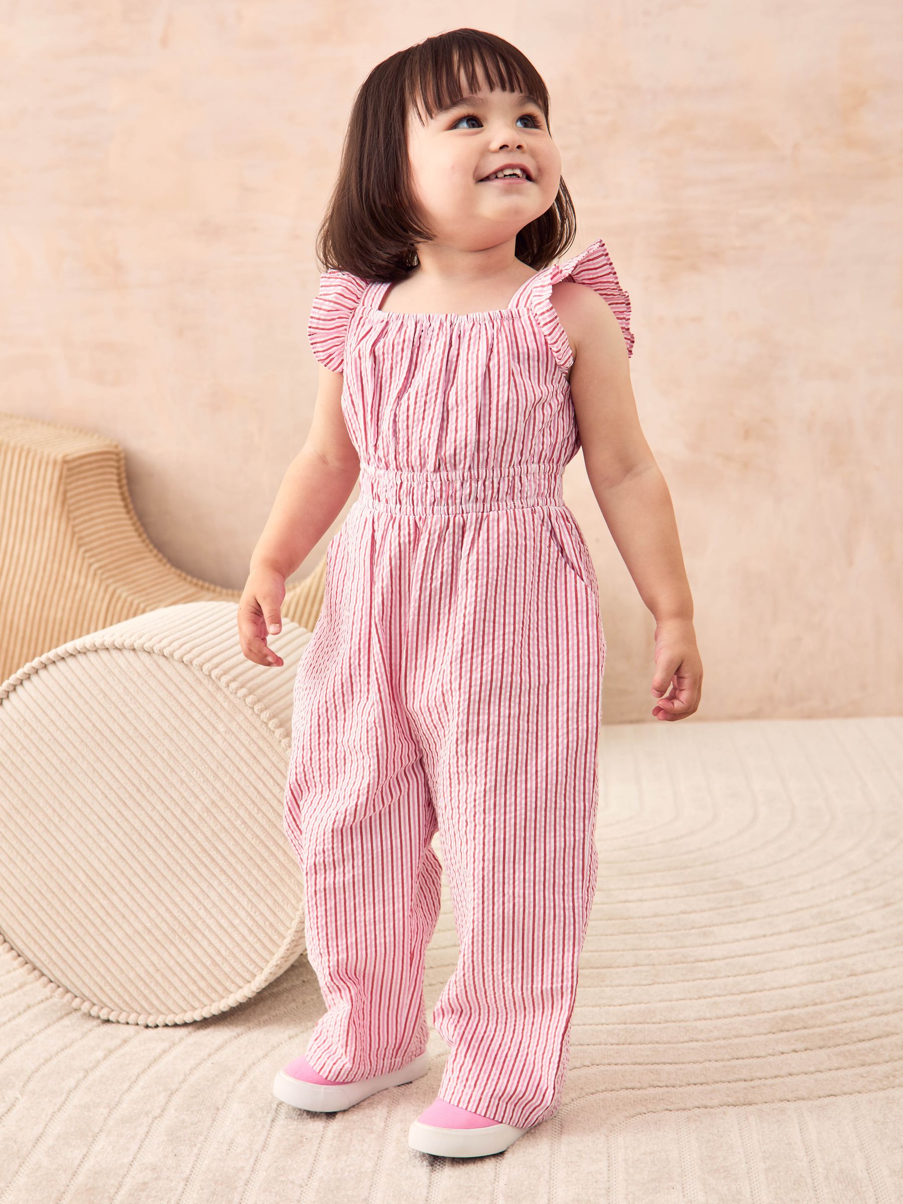 Pink Seersucker Stripe Frill Sleeve Jumpsuit - Image 3 of 6