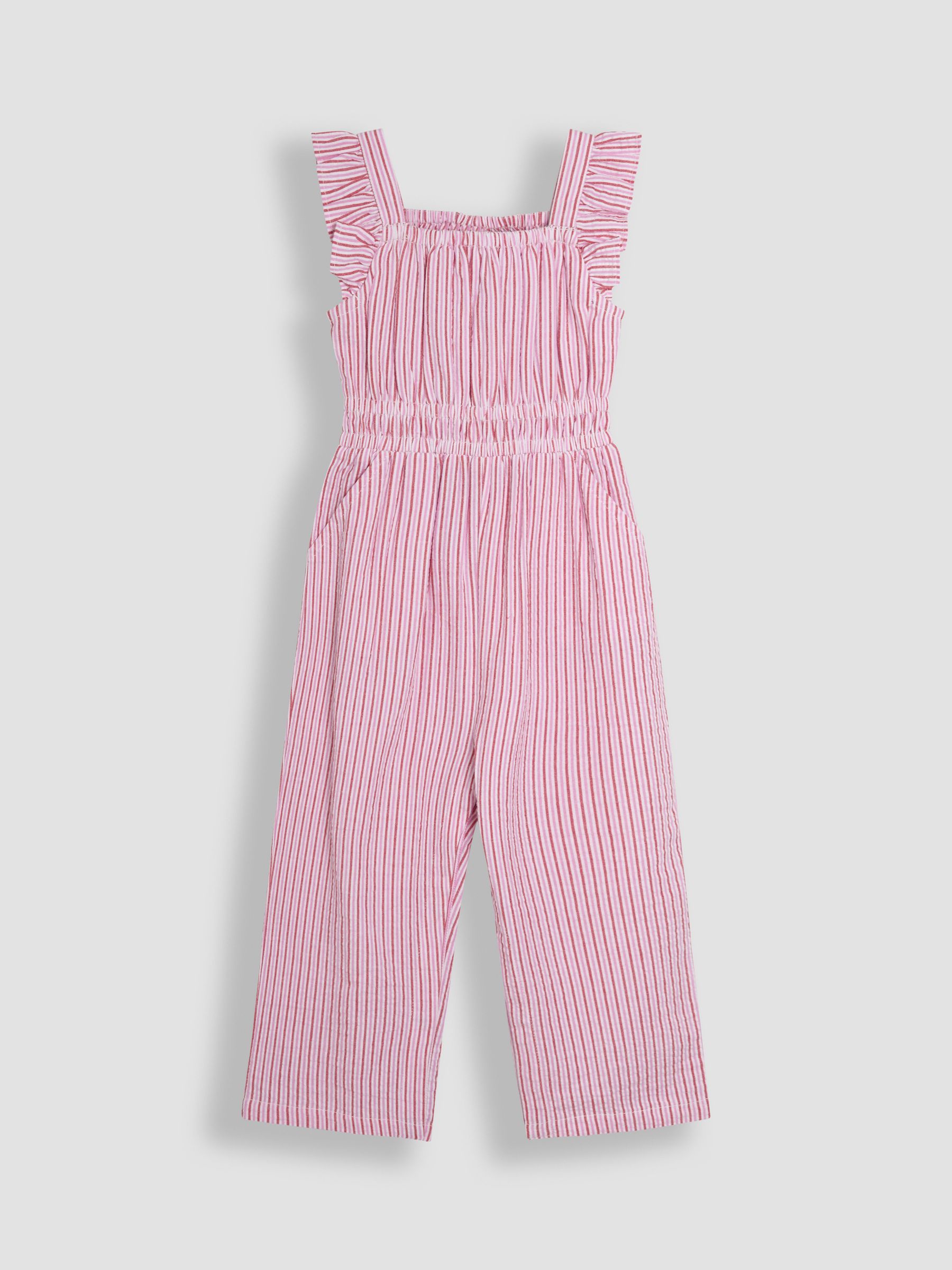 Pink Seersucker Stripe Frill Sleeve Jumpsuit - Image 4 of 6