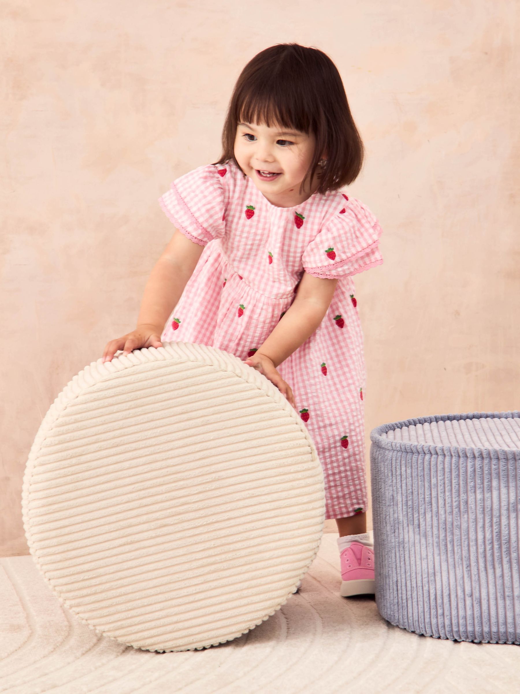 Pink Strawberry Embroidered Gingham Double Frill Shoulder Dress - Image 2 of 3