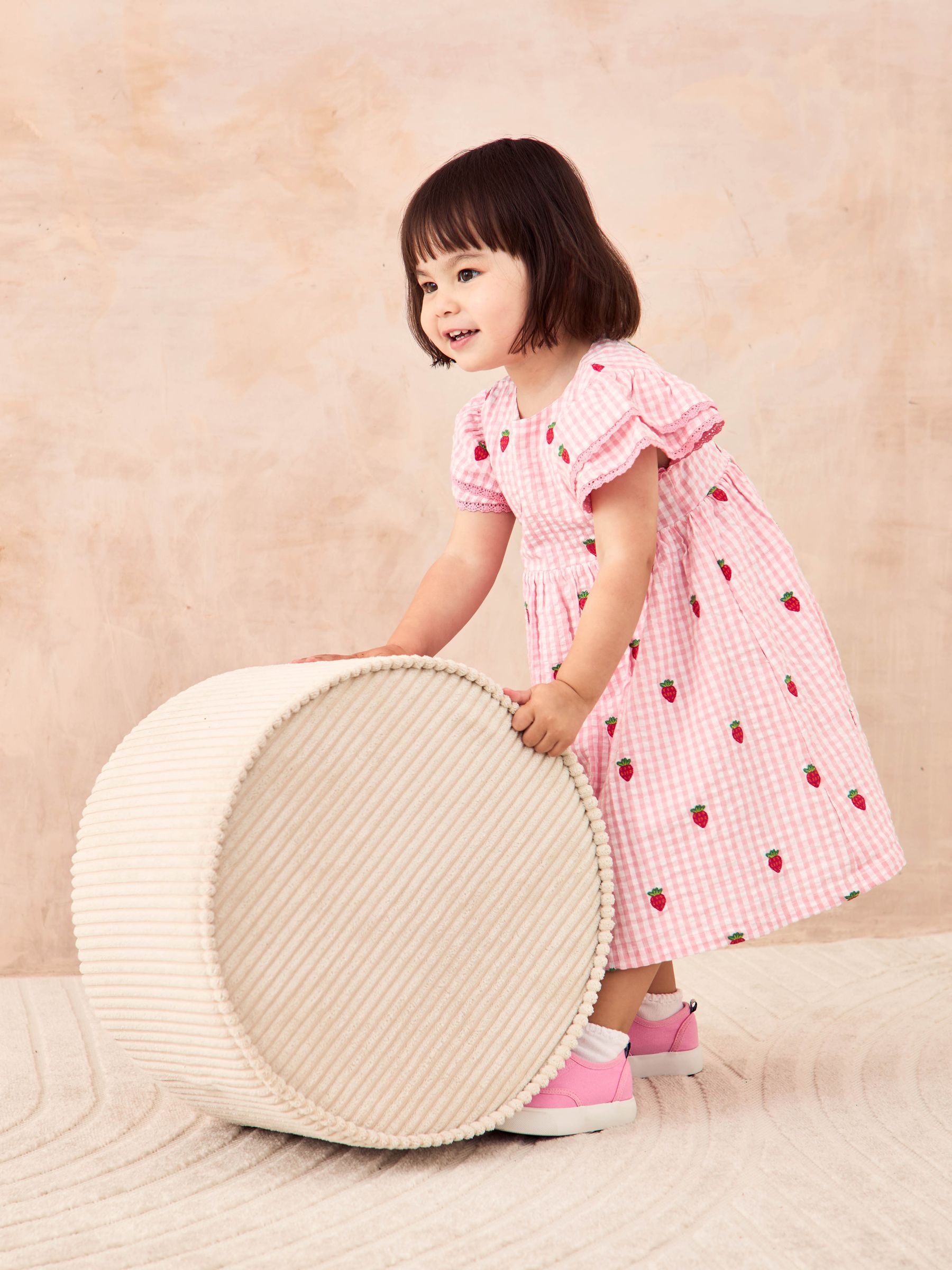 Pink Strawberry Embroidered Gingham Double Frill Shoulder Dress - Image 3 of 3