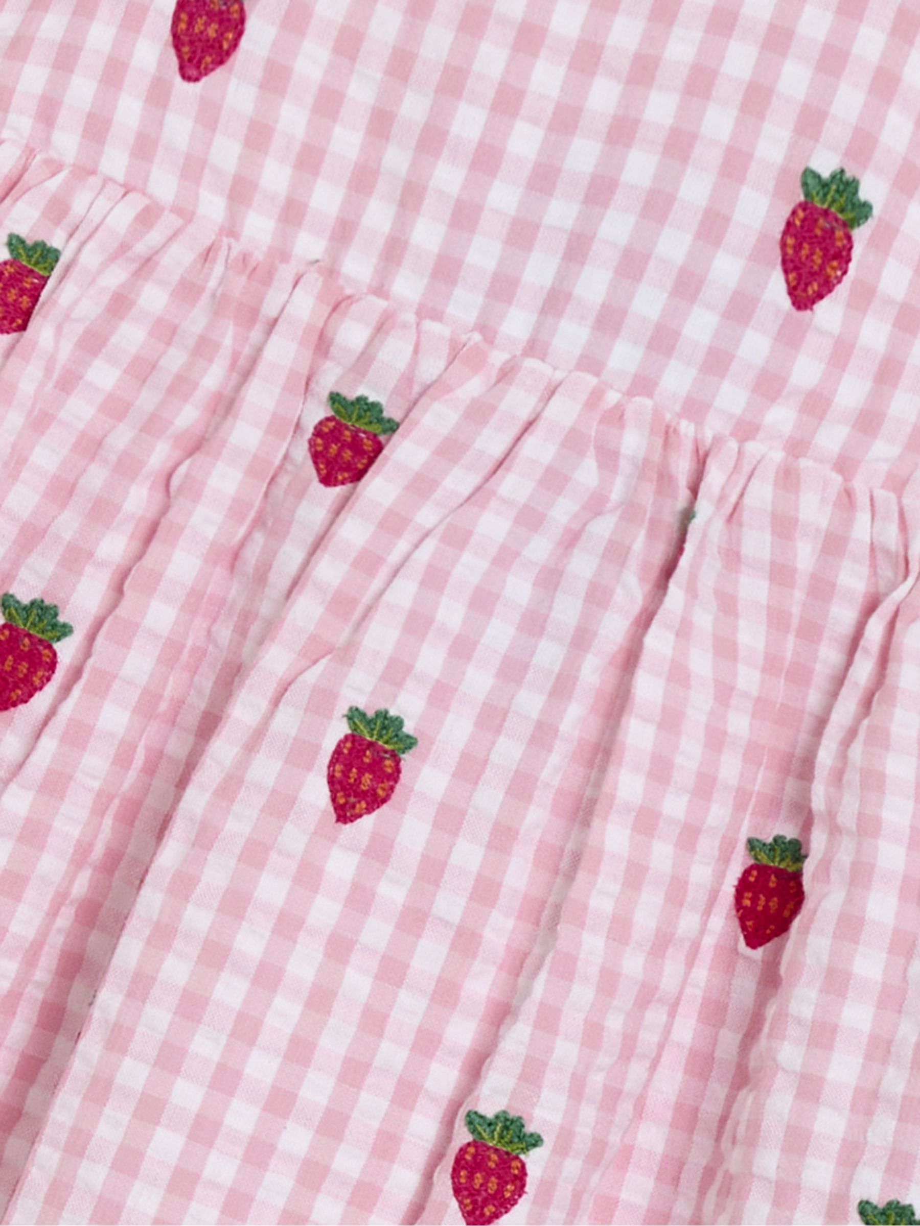 Pink Strawberry Embroidered Gingham Double Frill Shoulder Dress - Image 7 of 7