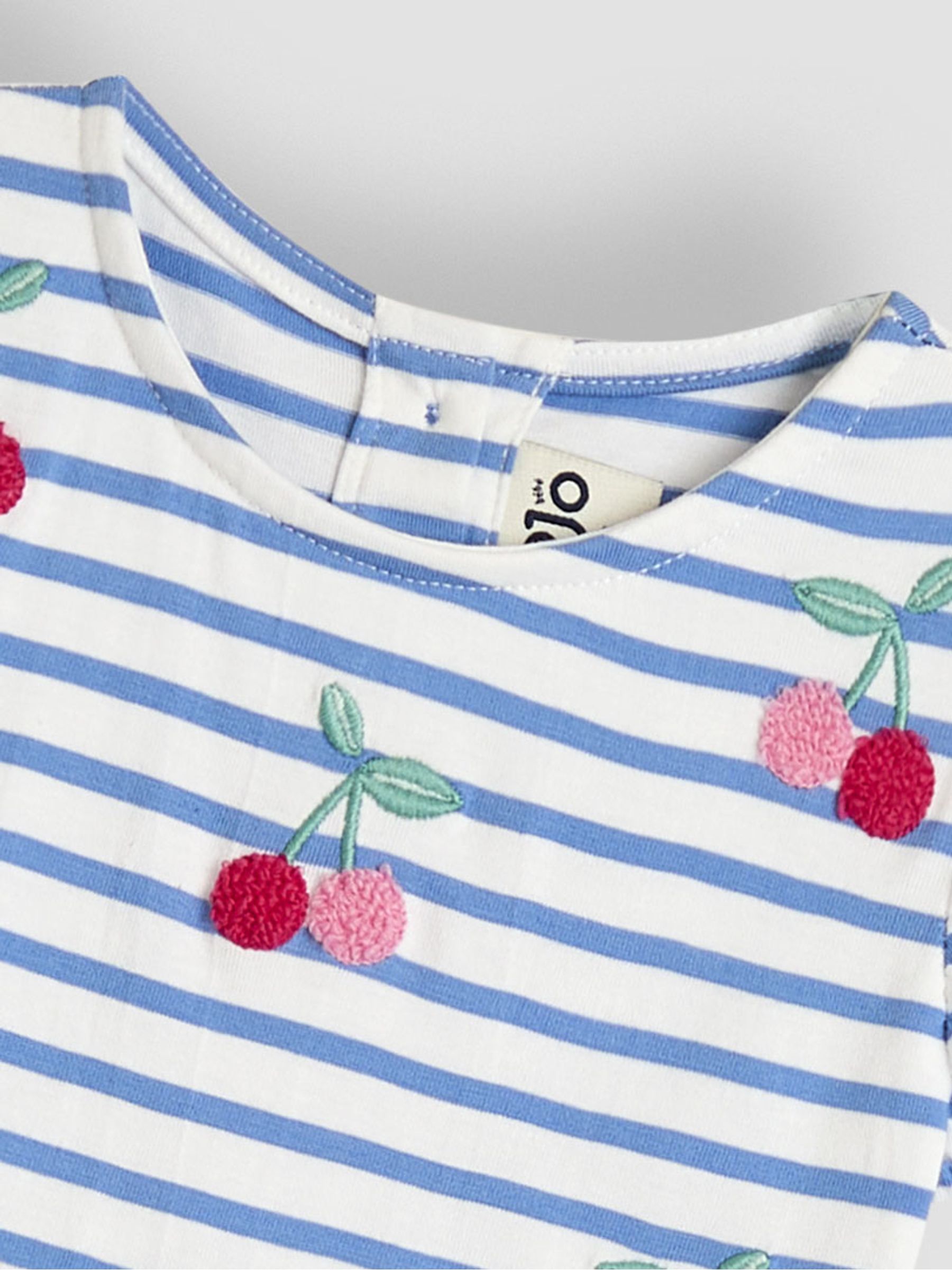 Blue Cherry Embroidered Frill Sleeve 100% Cotton T-Shirt - Image 3 of 3