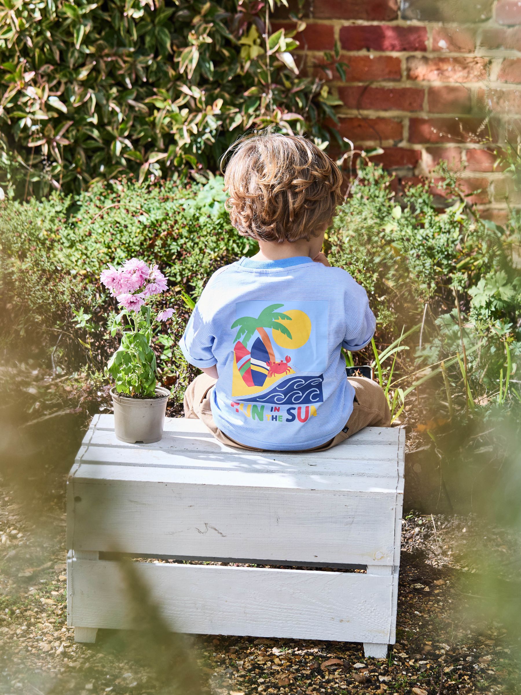Blue Fun In The Sun Back Printed 100% Cotton T-Shirt - Image 6 of 6