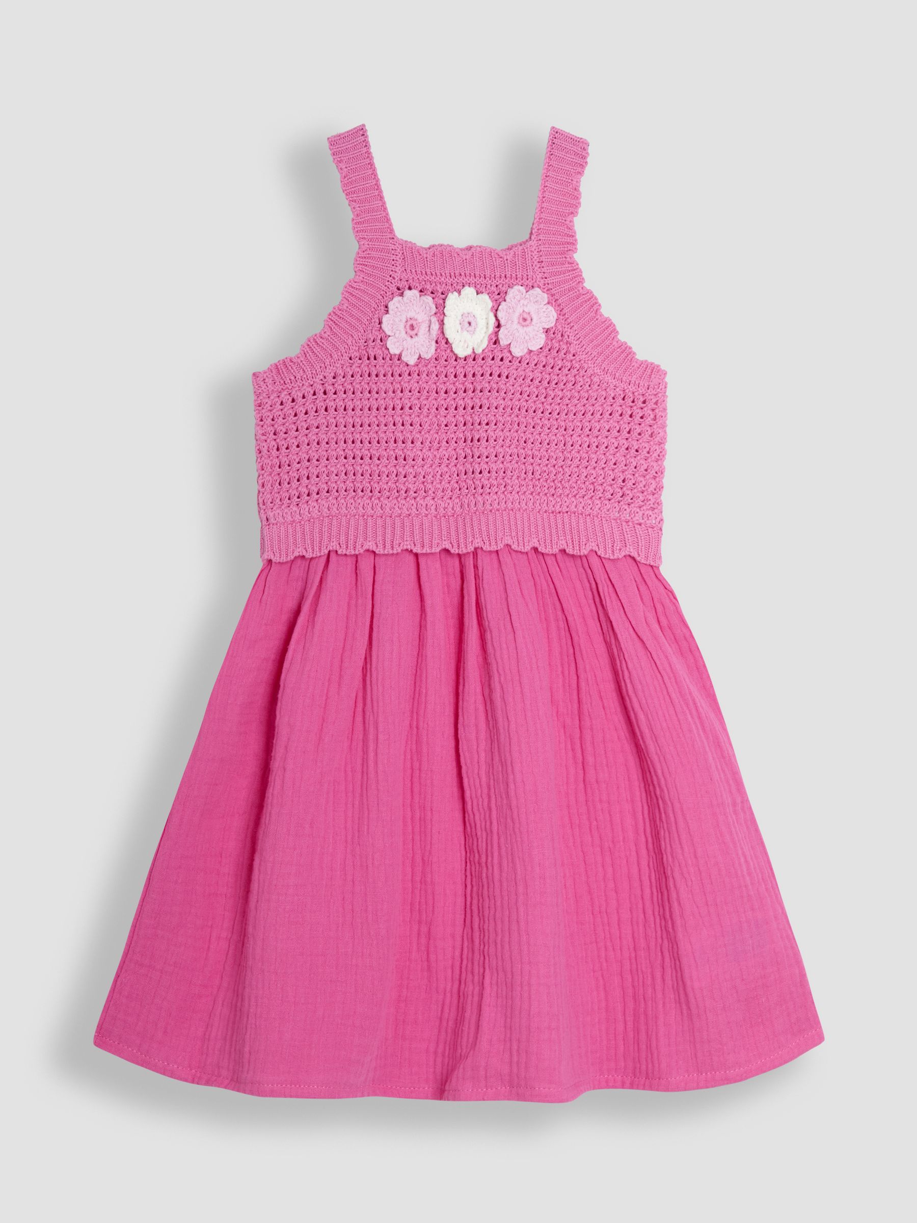 Pink Crochet & Cheesecloth Combo Summer Dress - Image 1 of 3