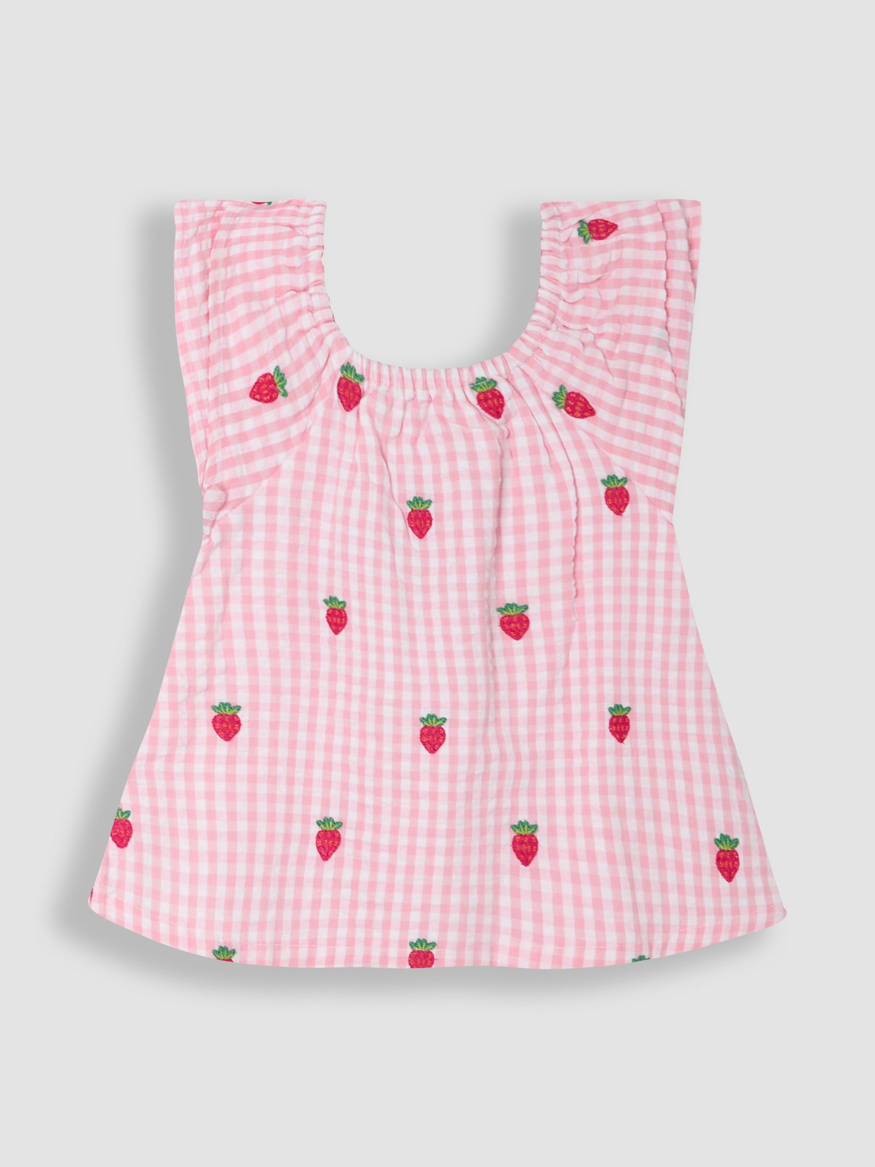 Pink Gingham Strawberry Embroidered Blouse and Shorts Set 2 Piece - Image 2 of 6