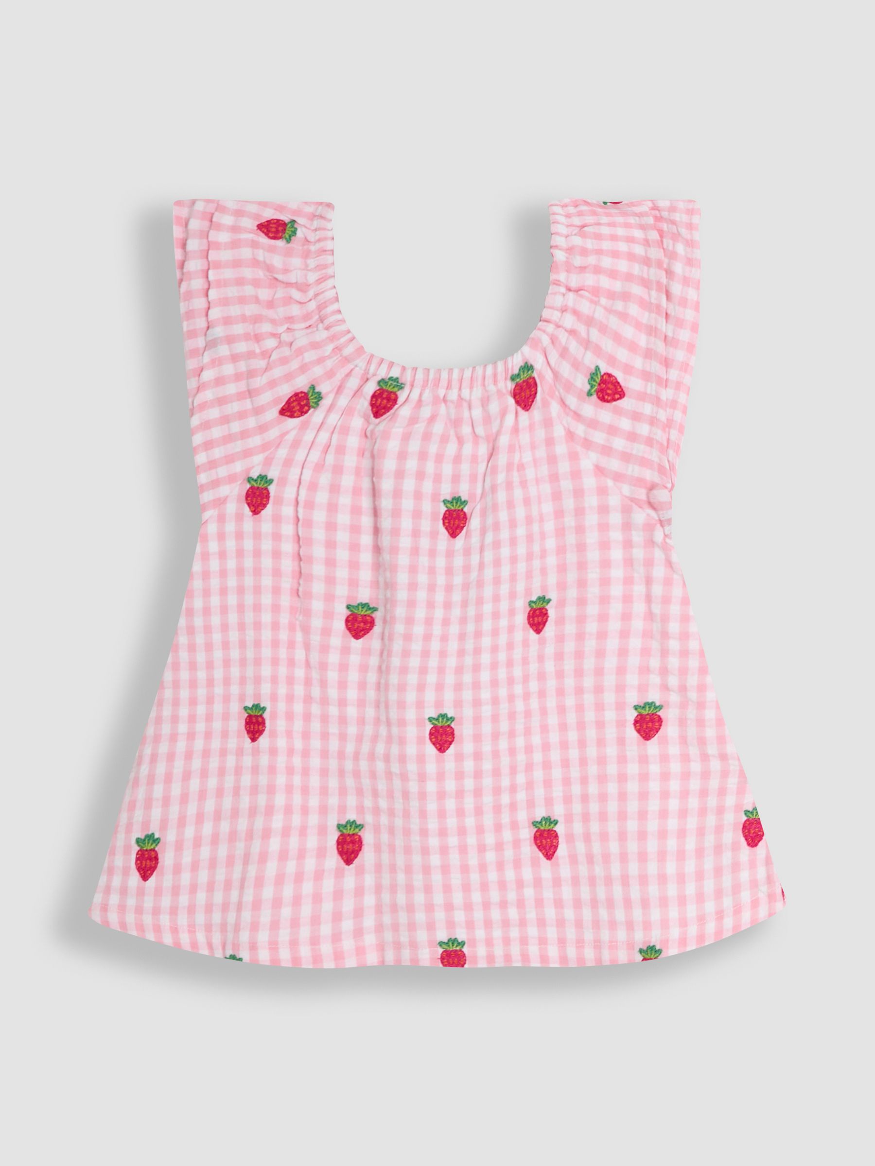 Pink Gingham Strawberry Embroidered Blouse and Shorts Set 2 Piece - Image 3 of 6