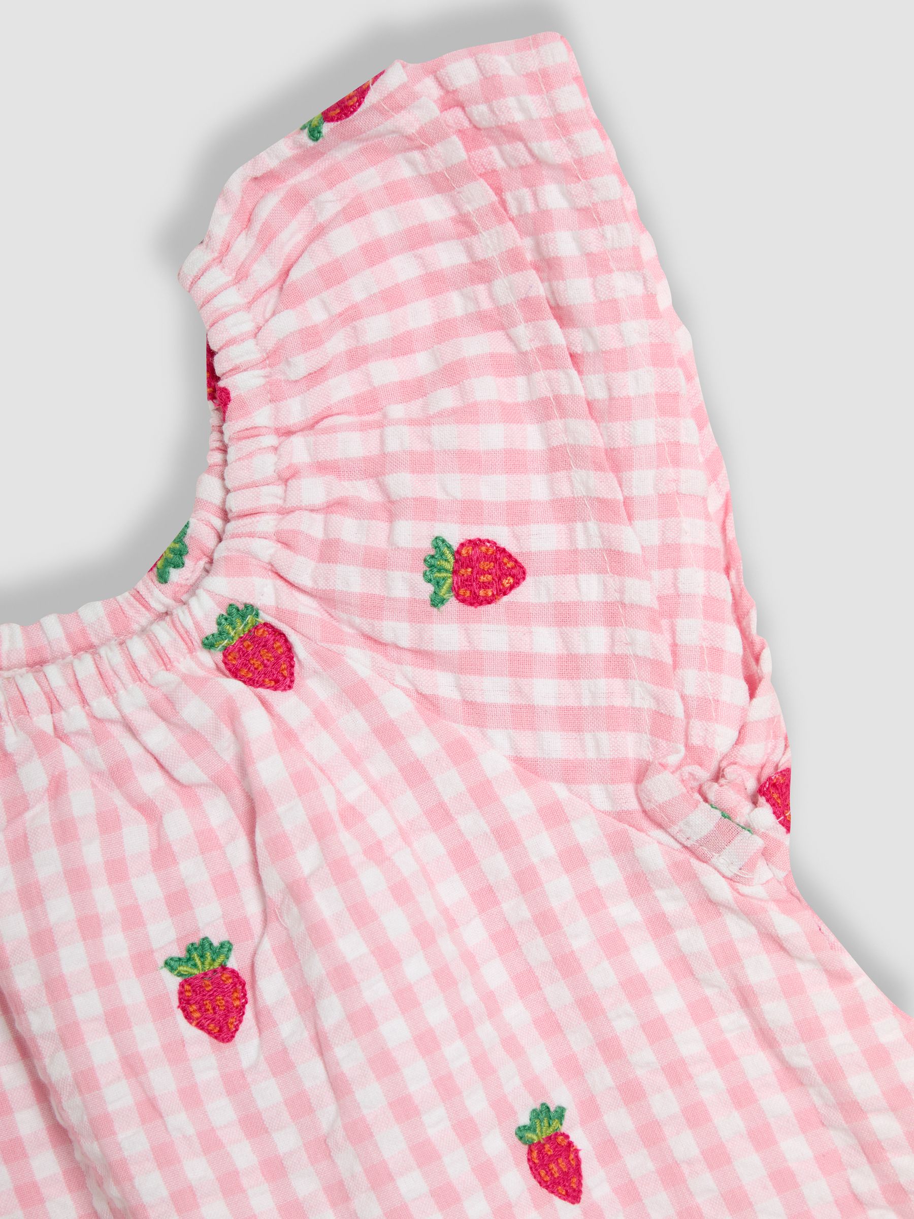 Pink Gingham Strawberry Embroidered Blouse and Shorts Set 2 Piece - Image 5 of 6