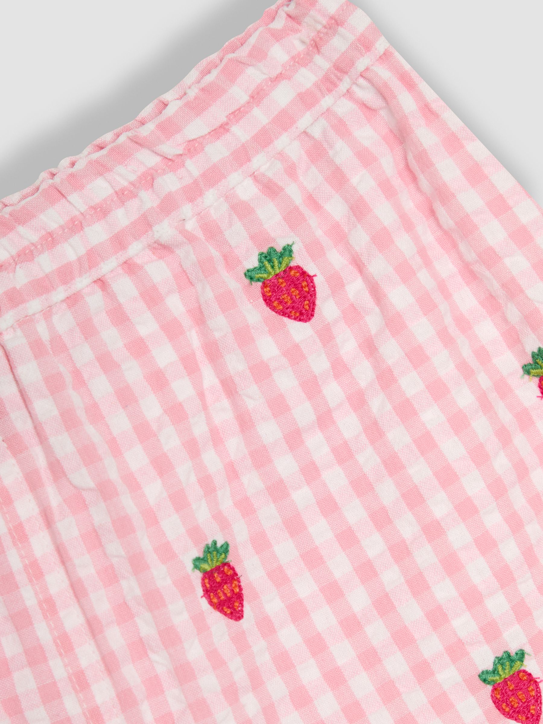 Pink Gingham Strawberry Embroidered Blouse and Shorts Set 2 Piece - Image 6 of 6