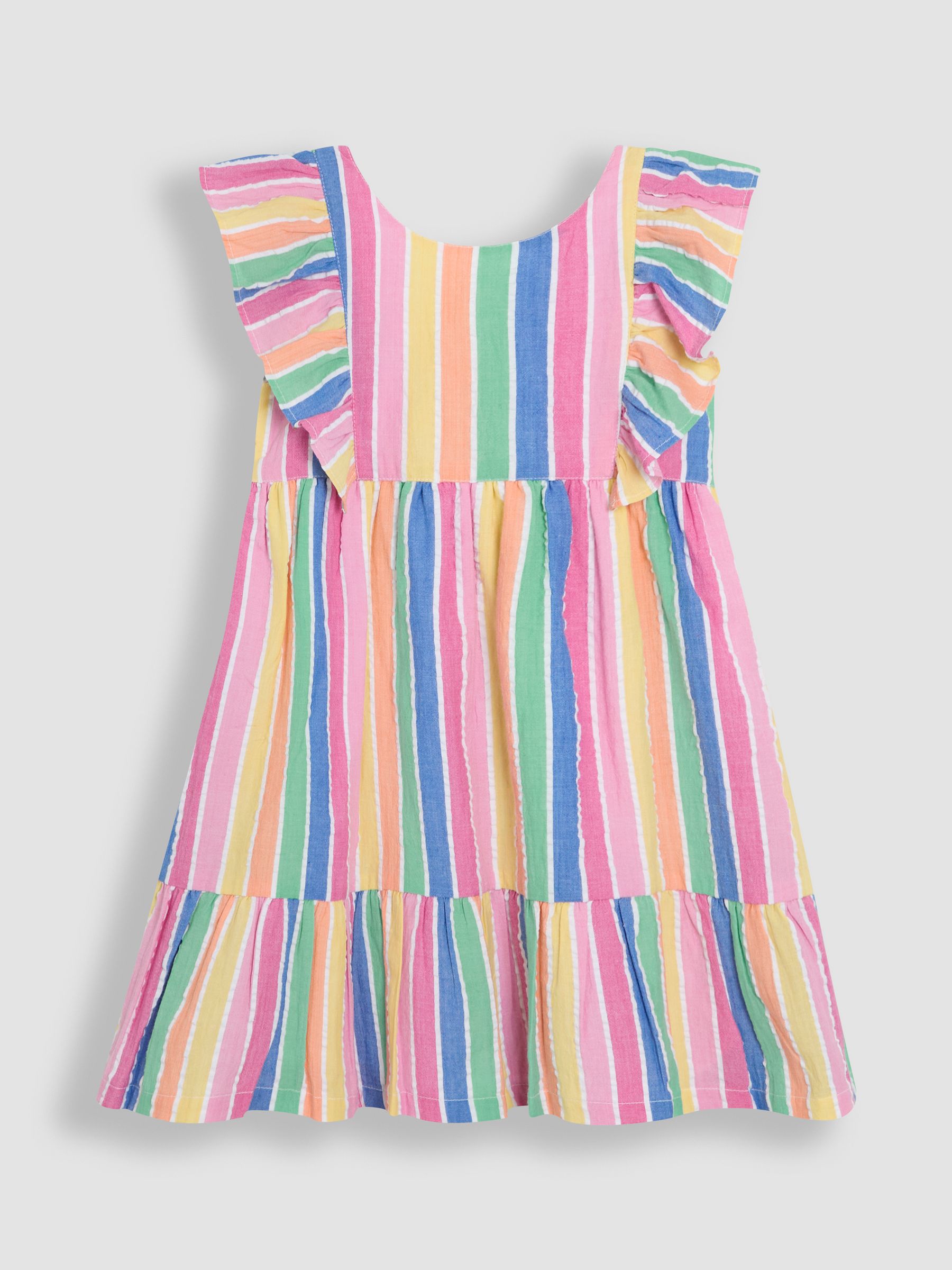 Rainbow Stripe Frill Back Summer 100% Cotton Dress - Image 1 of 3