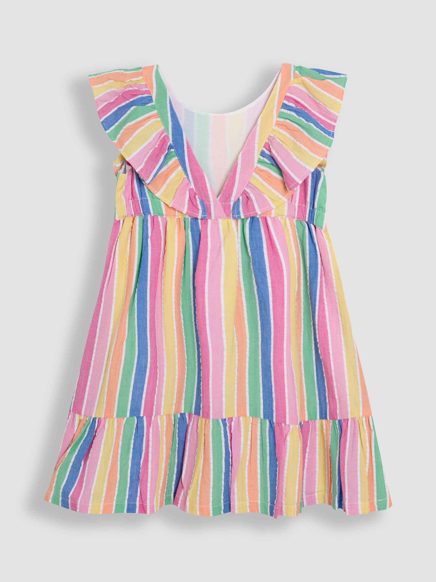 Rainbow Stripe Frill Back Summer 100% Cotton Dress - Image 2 of 3