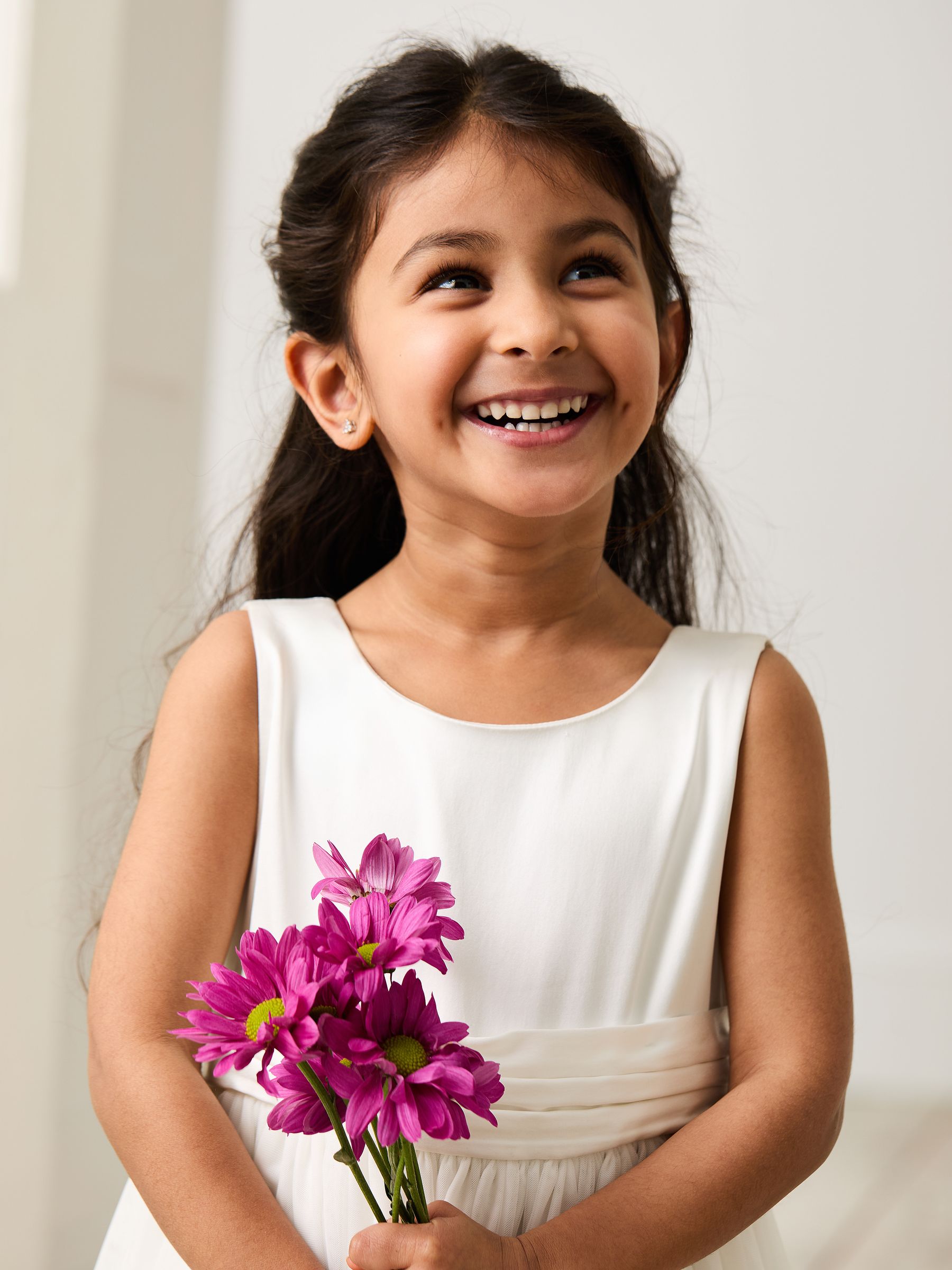 Cream Girl Satin Flower Dress With Satin Sash - Image 3 of 6