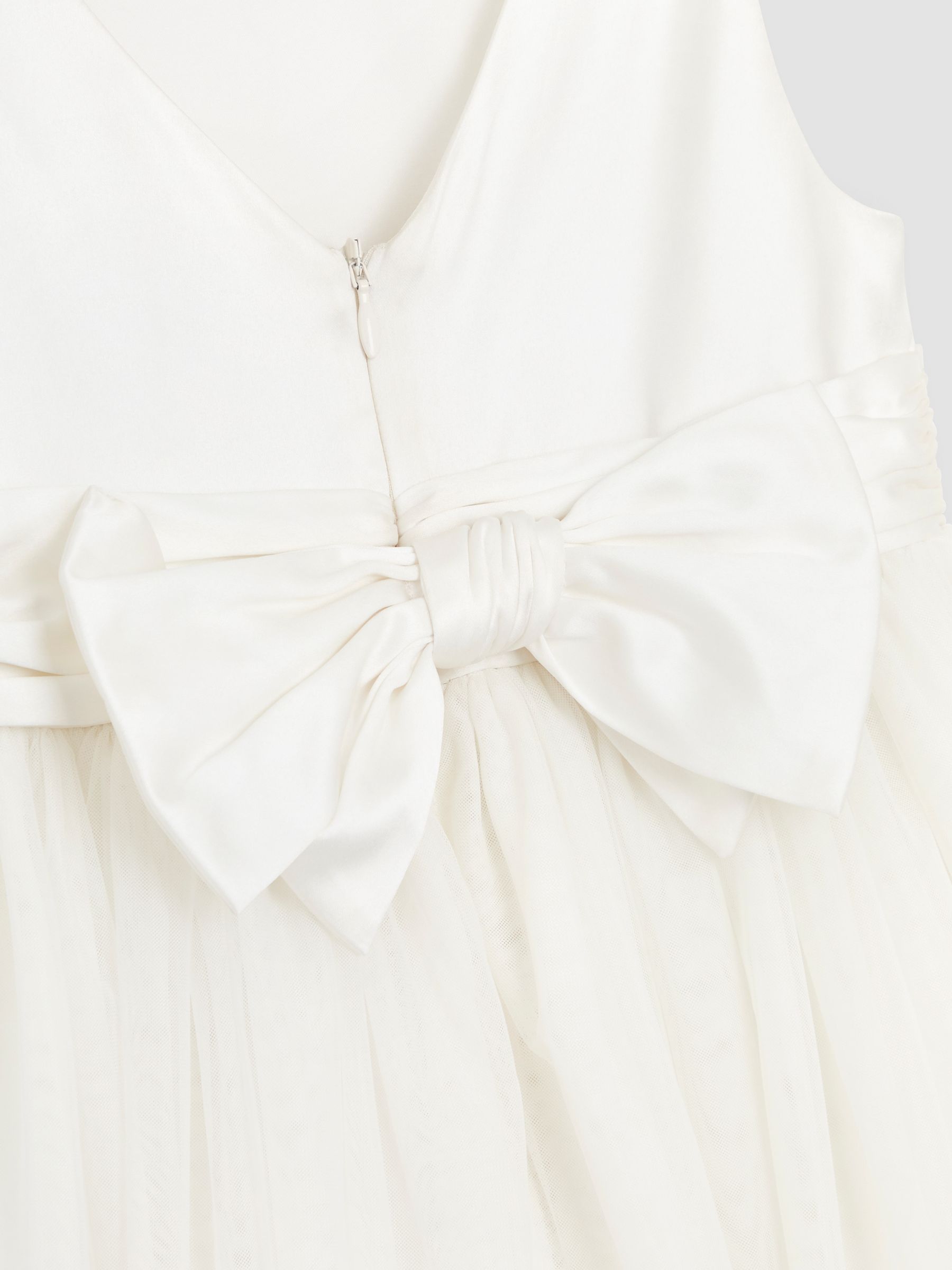 Cream Girl Satin Flower Dress With Satin Sash - Image 9 of 9