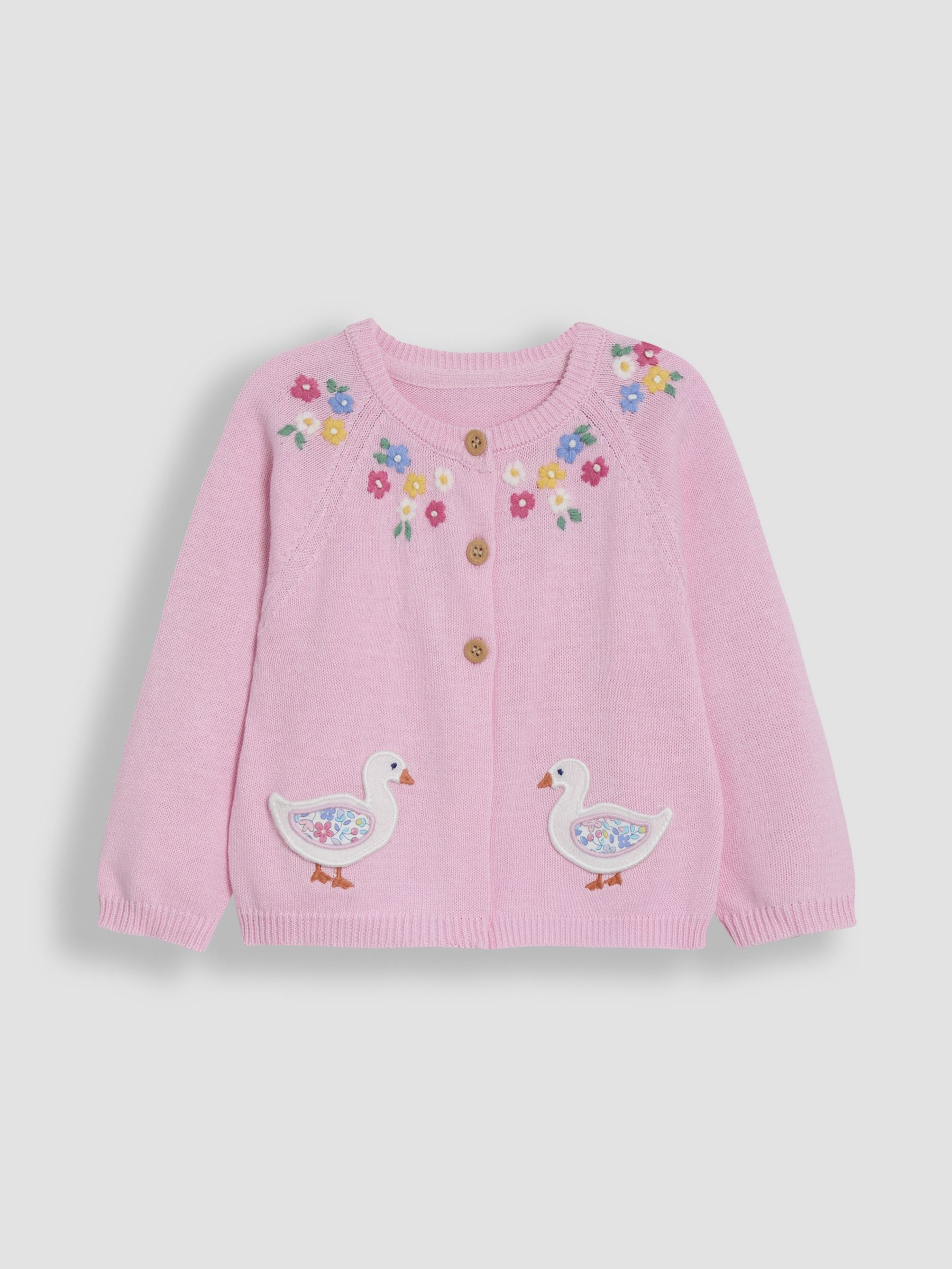 Pink Duck Applique Pockets Character Cardigan - Image 1 of 3