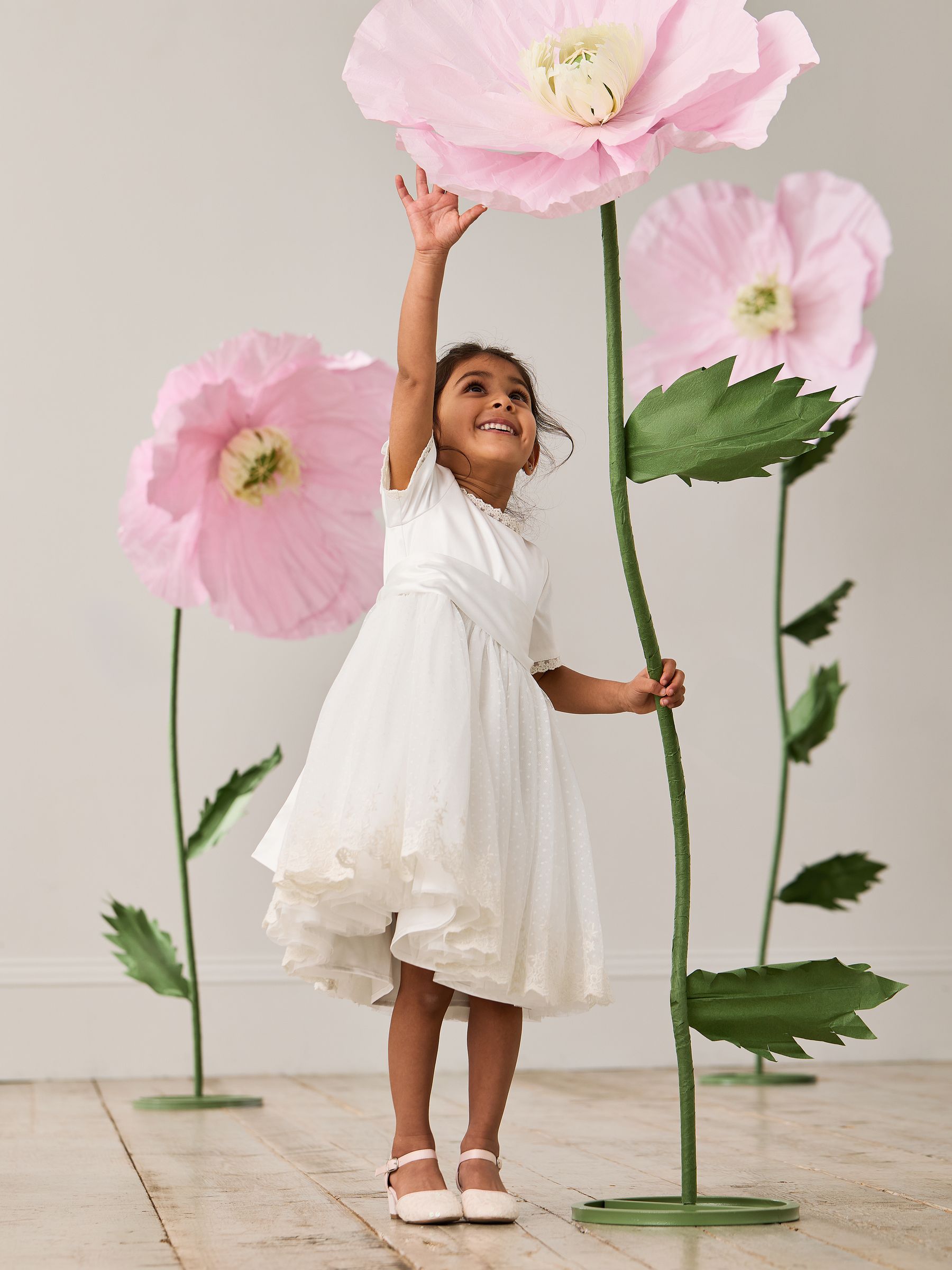 Cream Embroidered Lace Flower Girl Dress With Satin Sash - Image 2 of 10