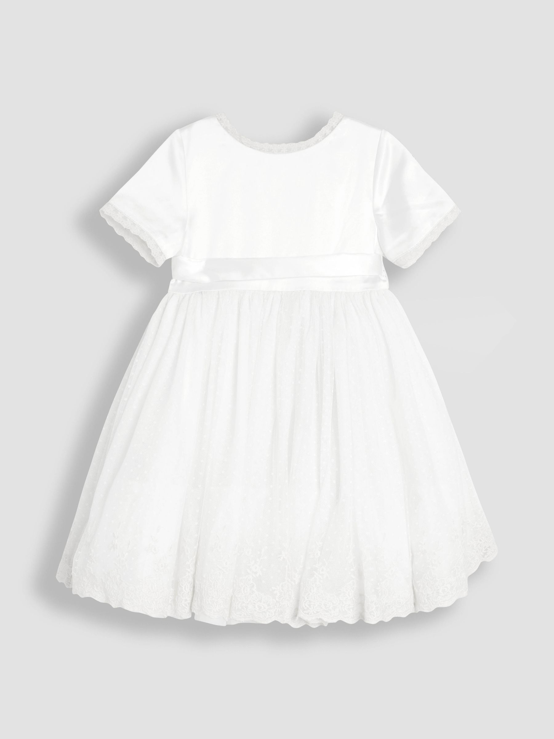 Cream Embroidered Lace Flower Girl Dress With Satin Sash - Image 6 of 10