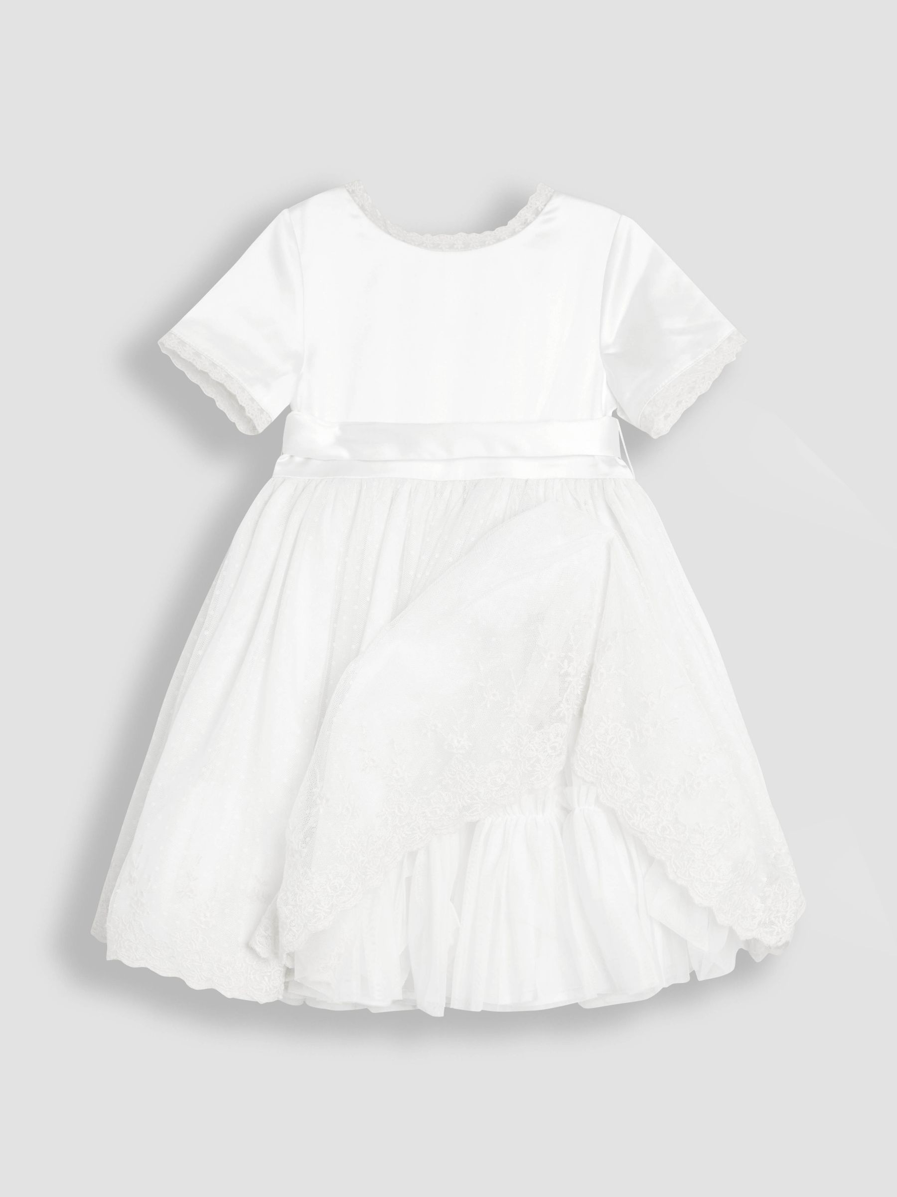 Cream Embroidered Lace Flower Girl Dress With Satin Sash - Image 7 of 10