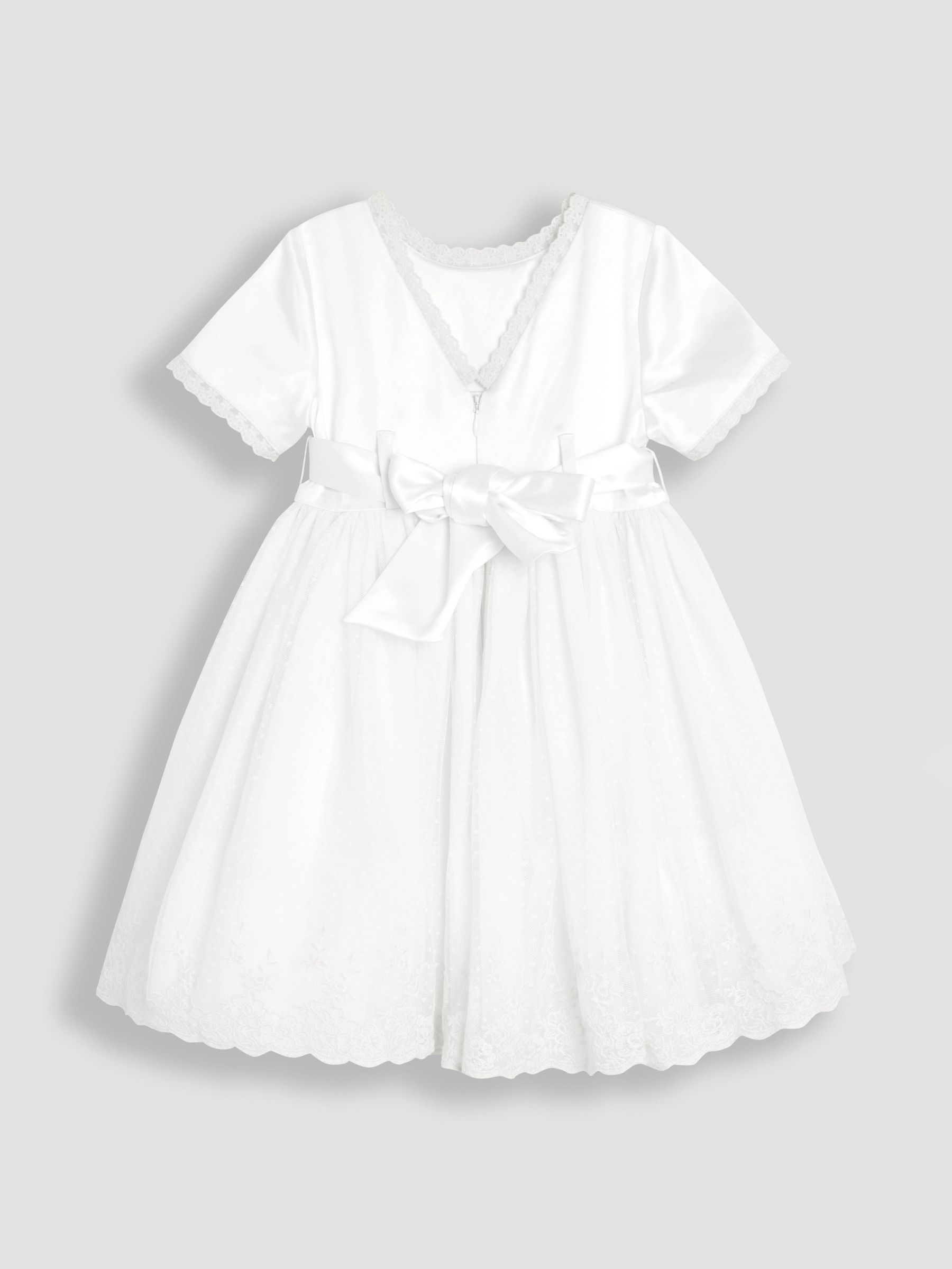 Cream Embroidered Lace Flower Girl Dress With Satin Sash - Image 8 of 10