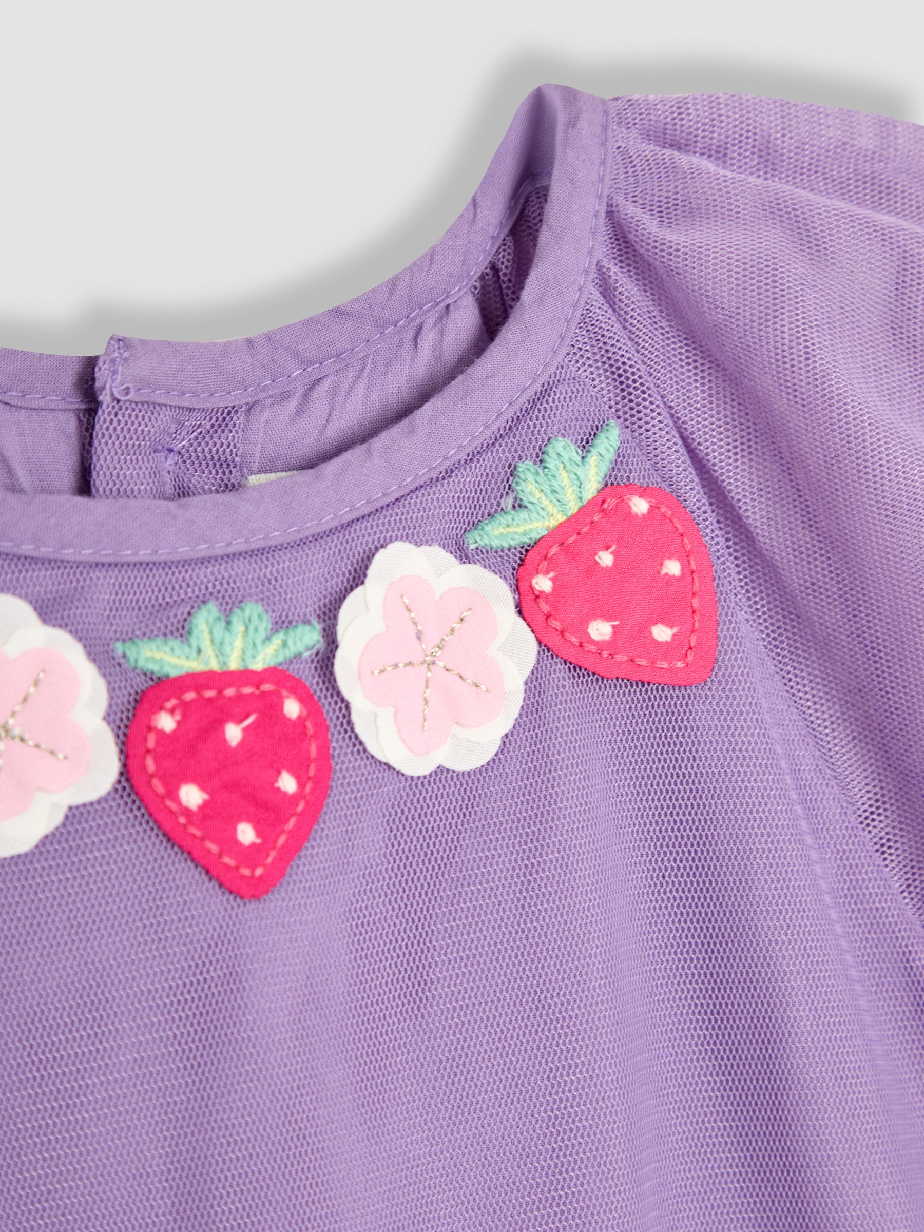 Lilac Purple Strawberry Angel Sleeve Appliqué Tulle Party Dress - Image 3 of 3