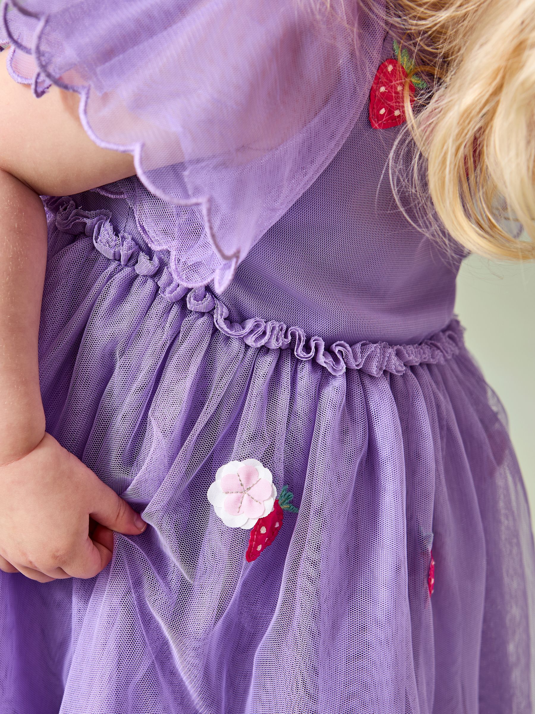 Lilac Purple Strawberry Angel Sleeve Appliqué Tulle Party Dress - Image 5 of 5