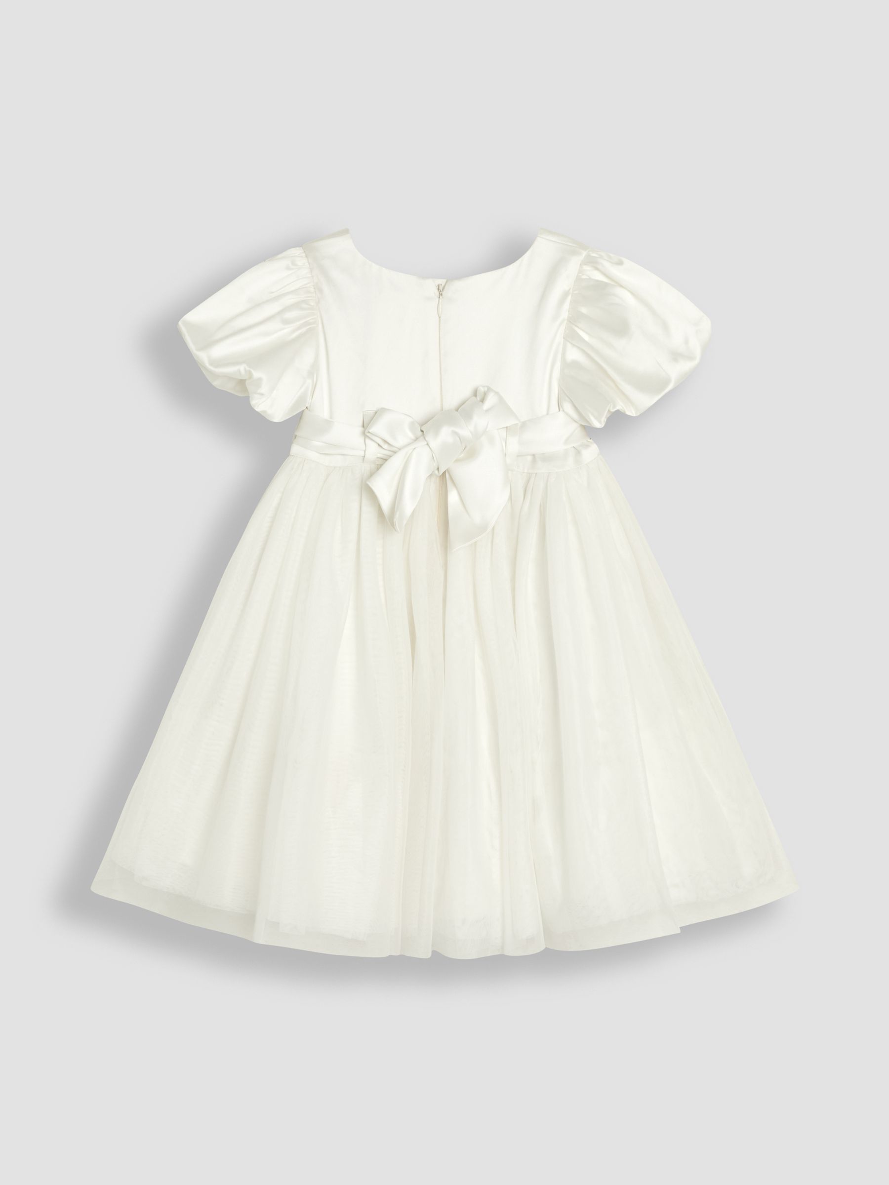 Cream Balloon Sleeve Satin Sash Flower Girl Dress - Image 6 of 7