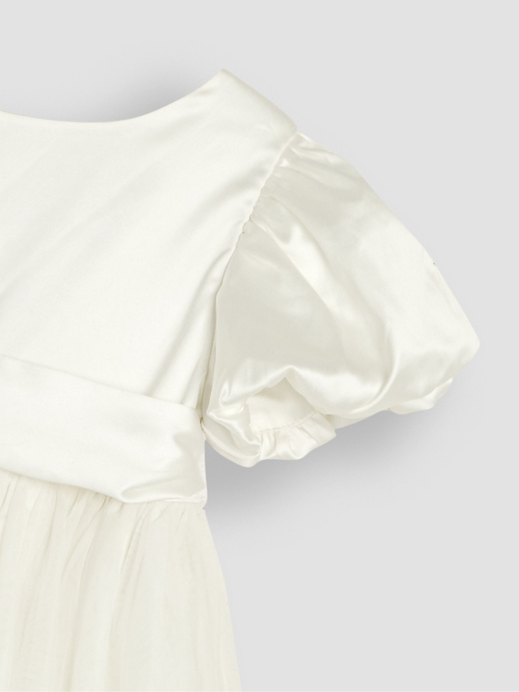 Cream Balloon Sleeve Satin Sash Flower Girl Dress - Image 7 of 7