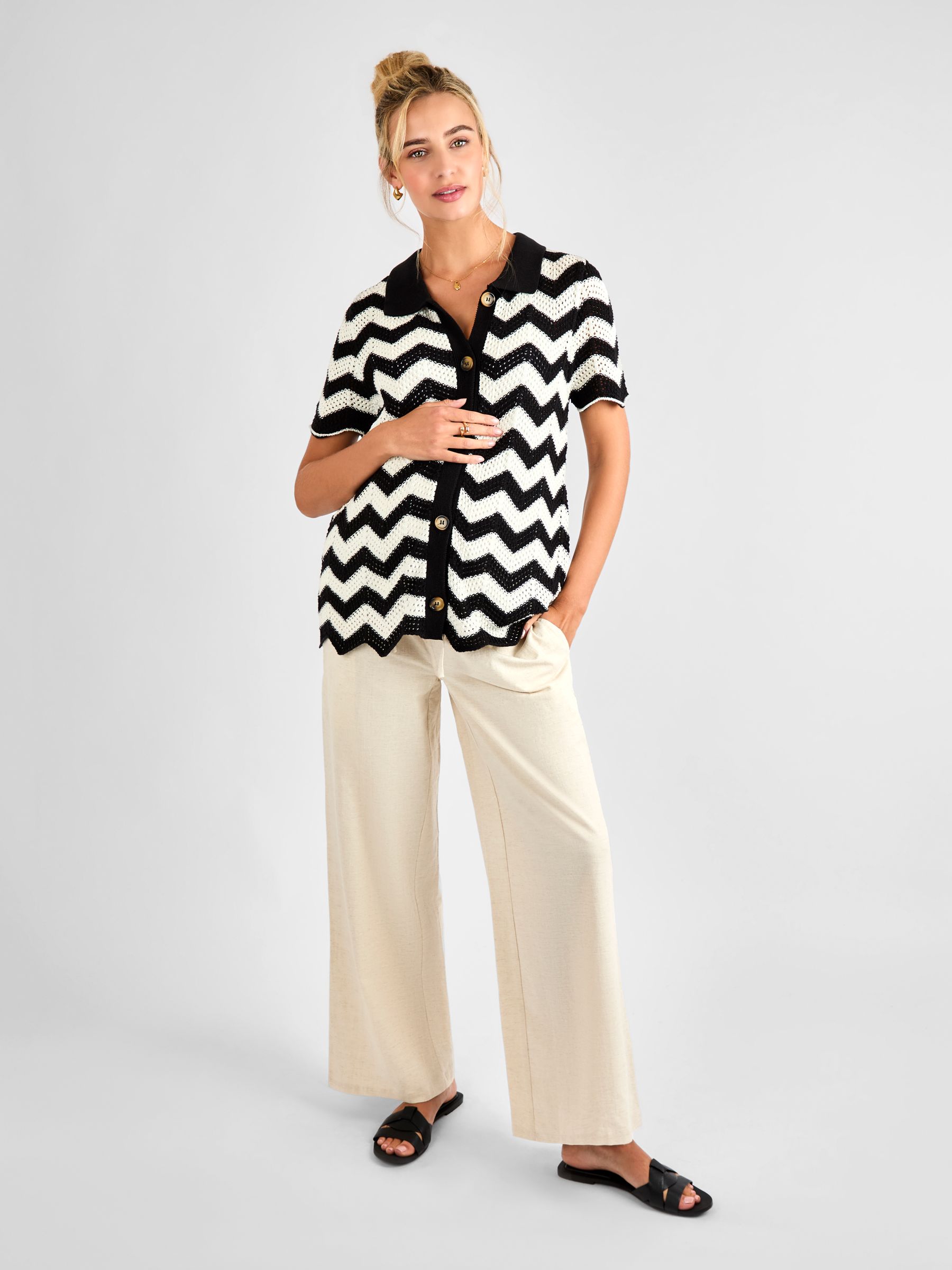 Black Patterned Maternity Knit Cardigan - Image 3 of 4