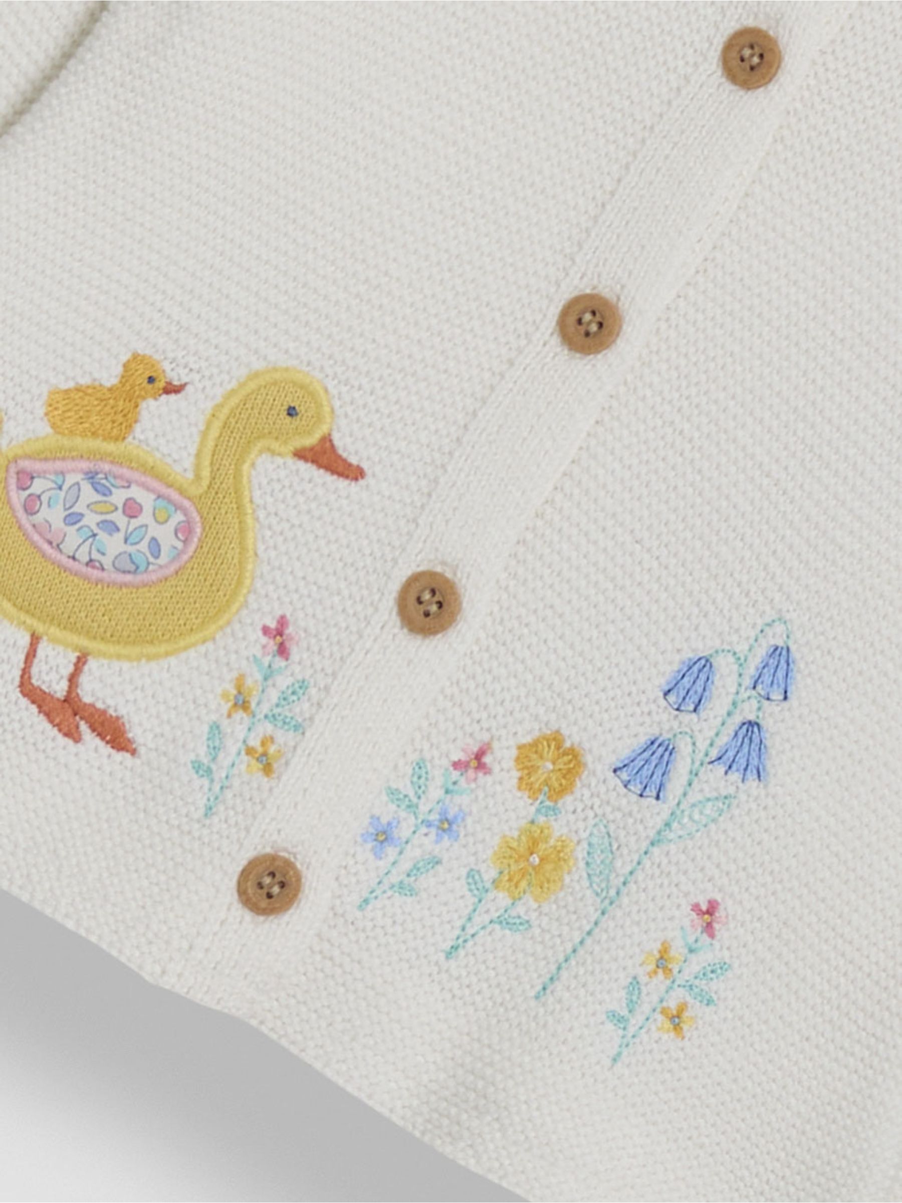 Cream Floral Duck Applique Ruffle Collar 100% Cotton Cardigan - Image 3 of 3