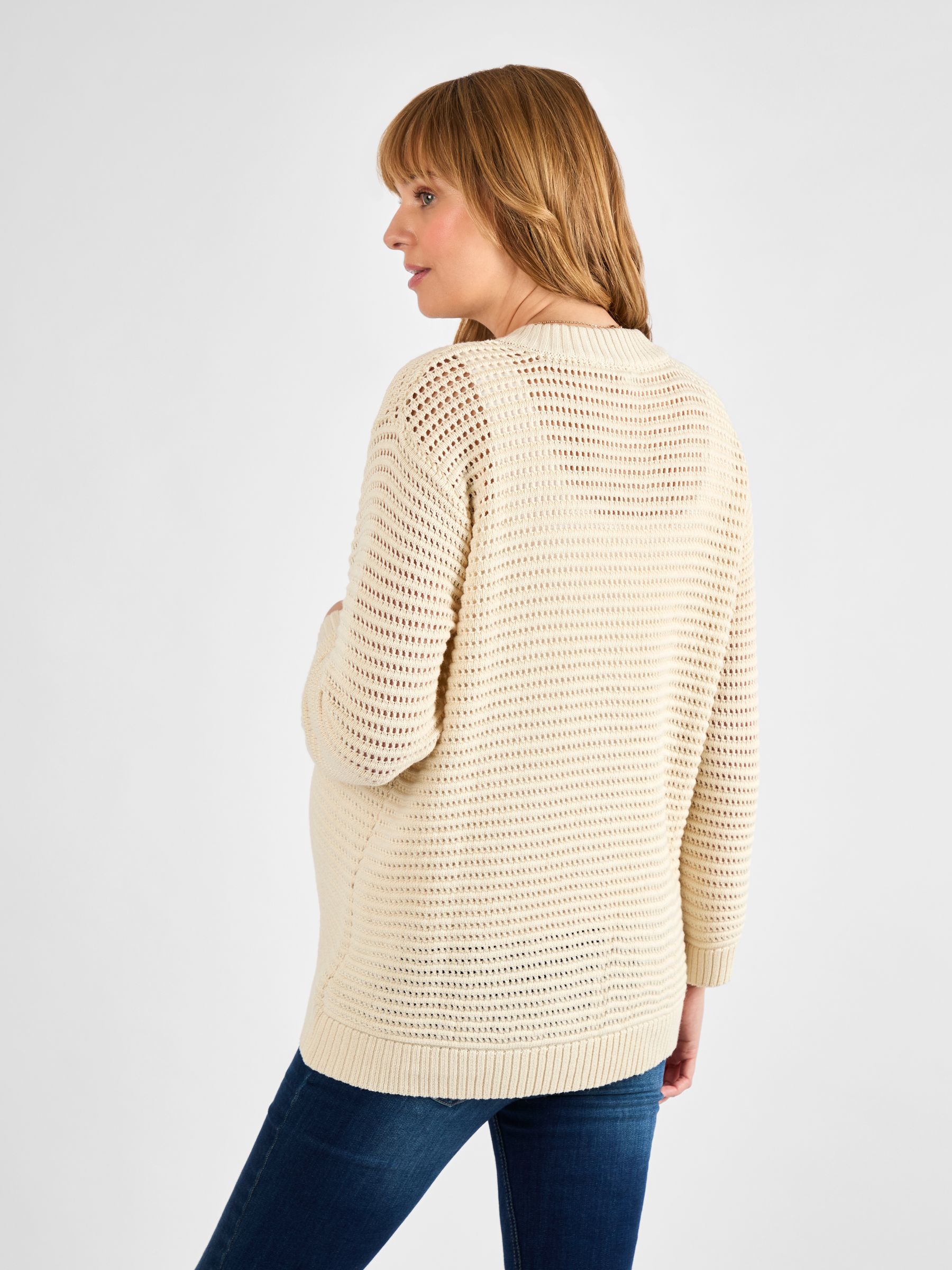 Cream Pointelle Button Maternity Knit Cardigan - Image 2 of 4