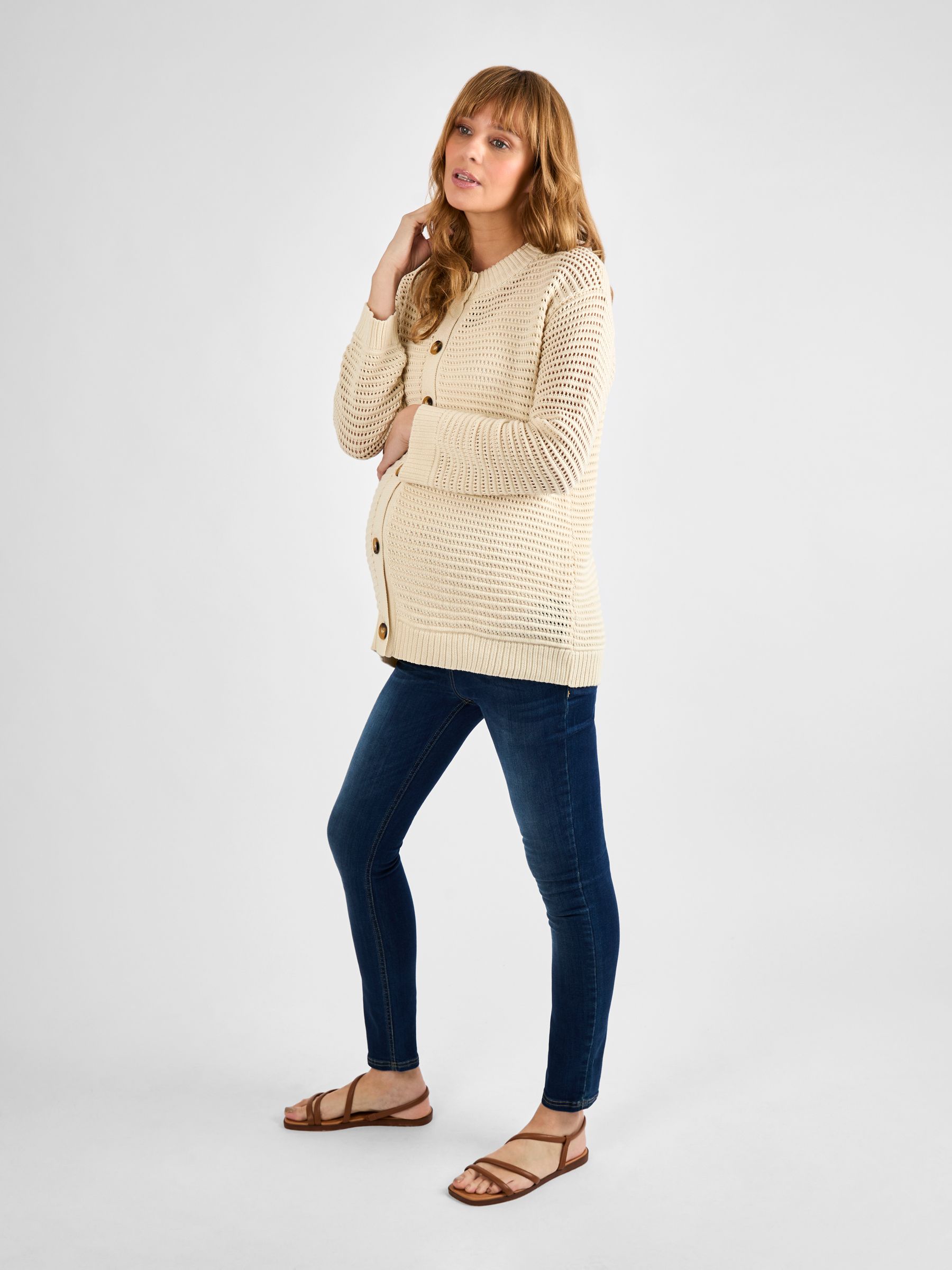 Cream Pointelle Button Maternity Knit Cardigan - Image 3 of 4
