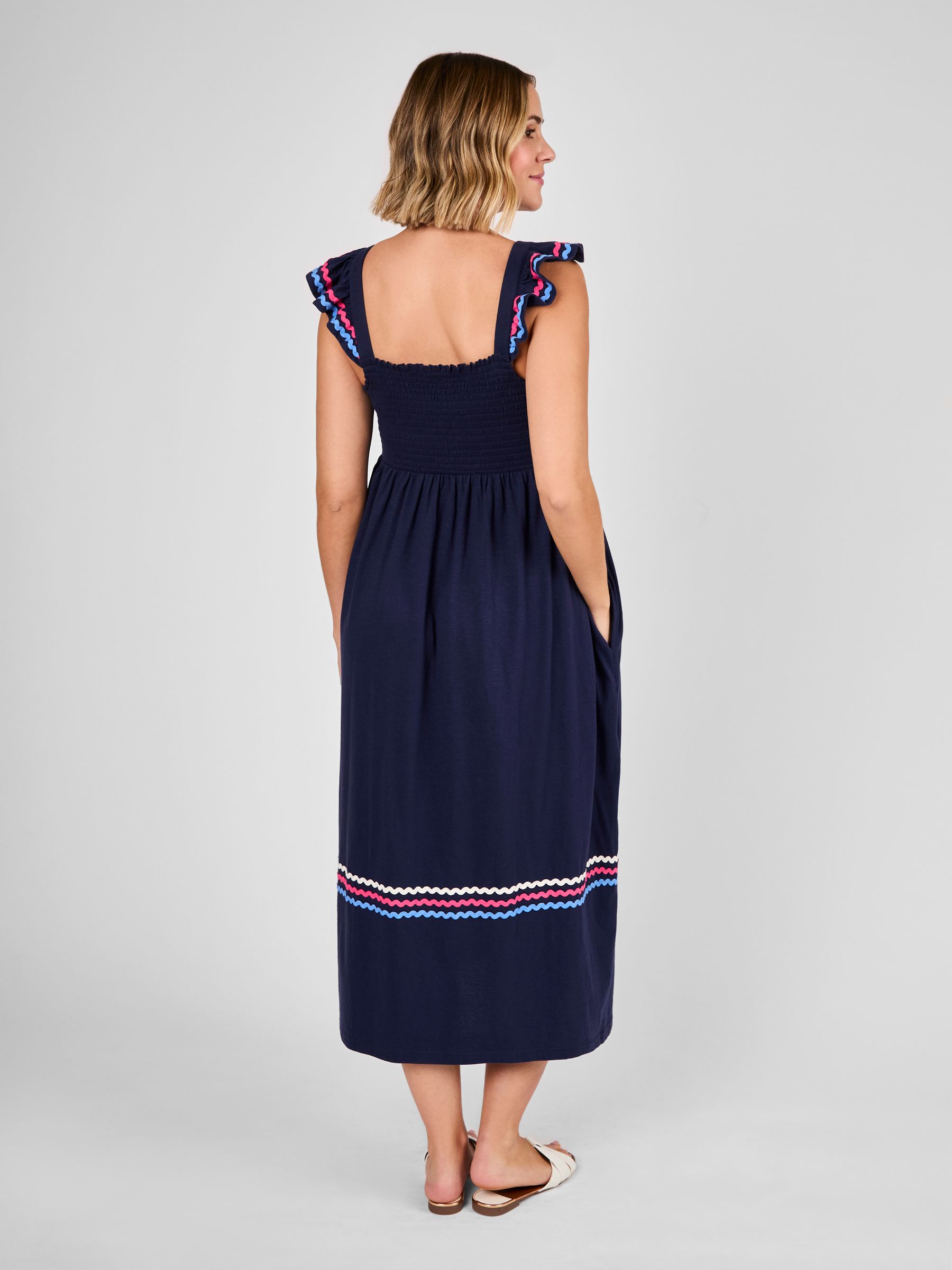 Navy Maternity Frill Sleeve Shirred Midi Dress - Image 2 of 4