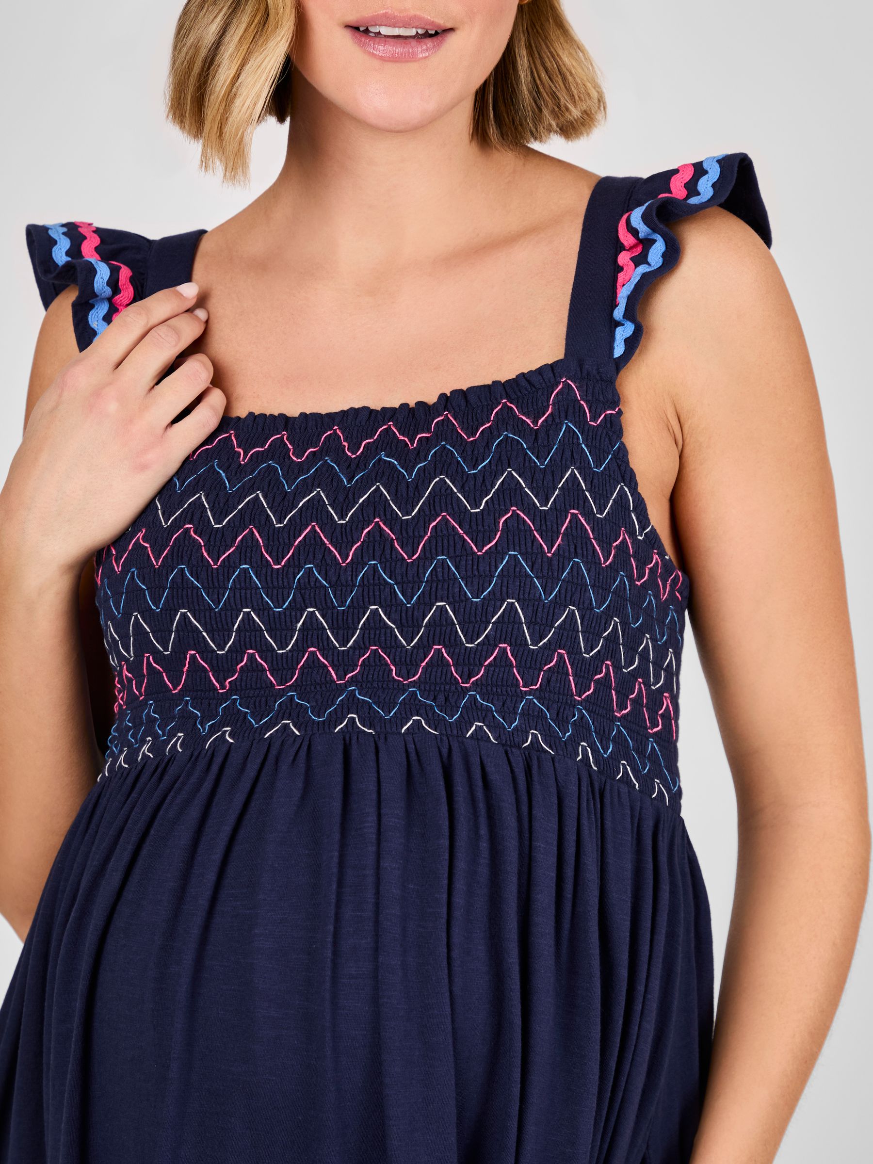 Navy Maternity Frill Sleeve Shirred Midi Dress - Image 4 of 4