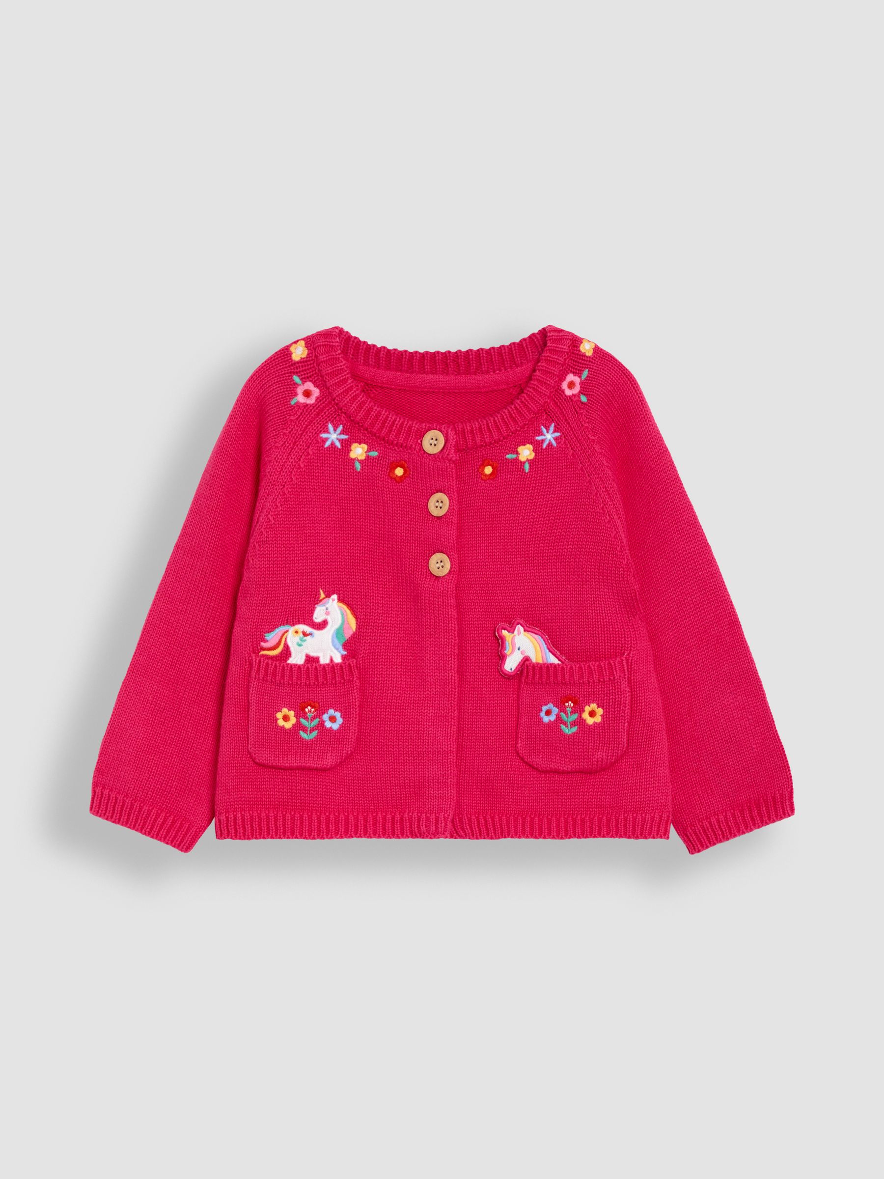 Fuchsia Pink Unicorn Applique Pet in Pocket Character Cardigan - Image 1 of 3