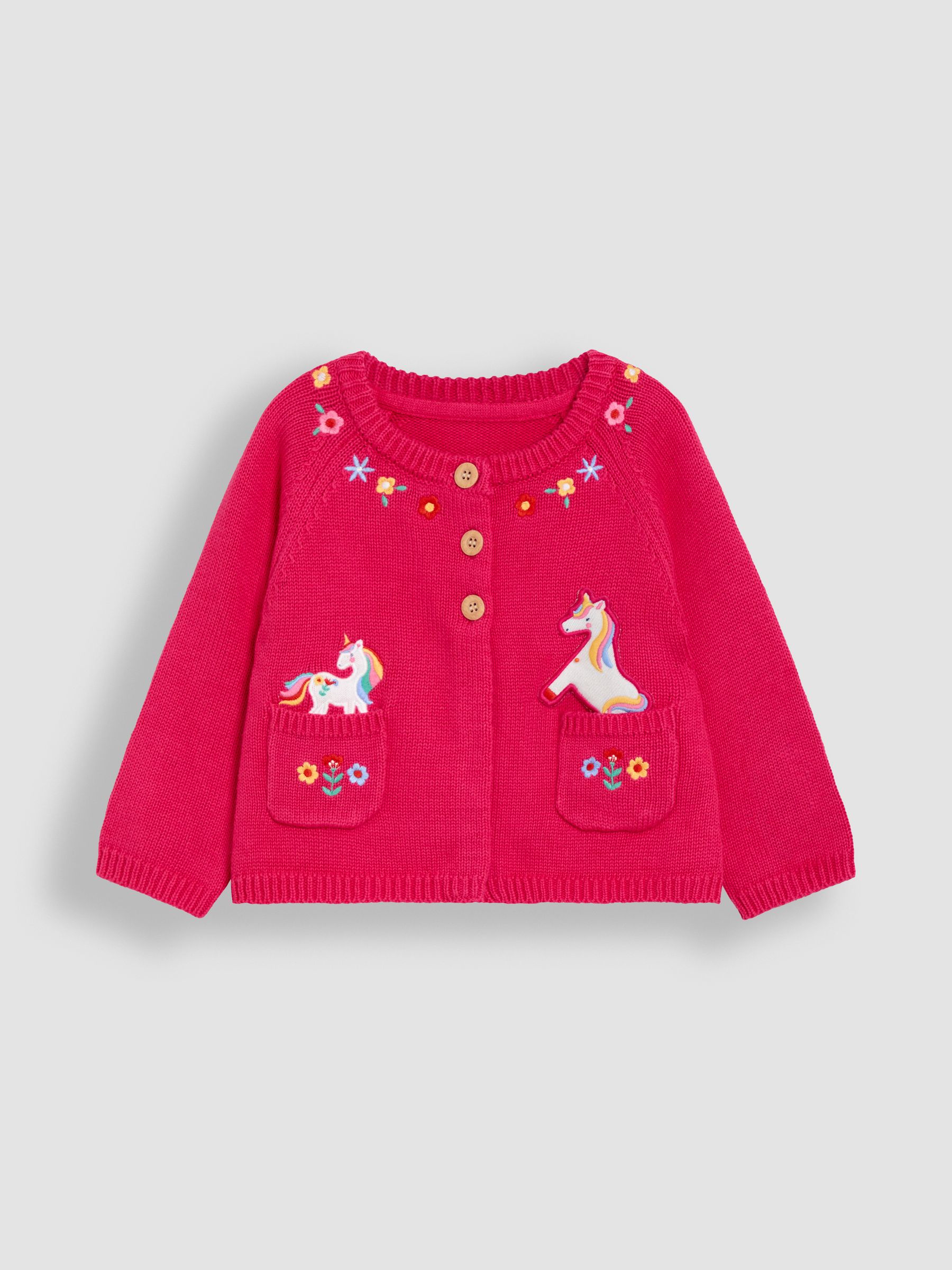 Fuchsia Pink Unicorn Applique Pet in Pocket Character Cardigan - Image 2 of 3