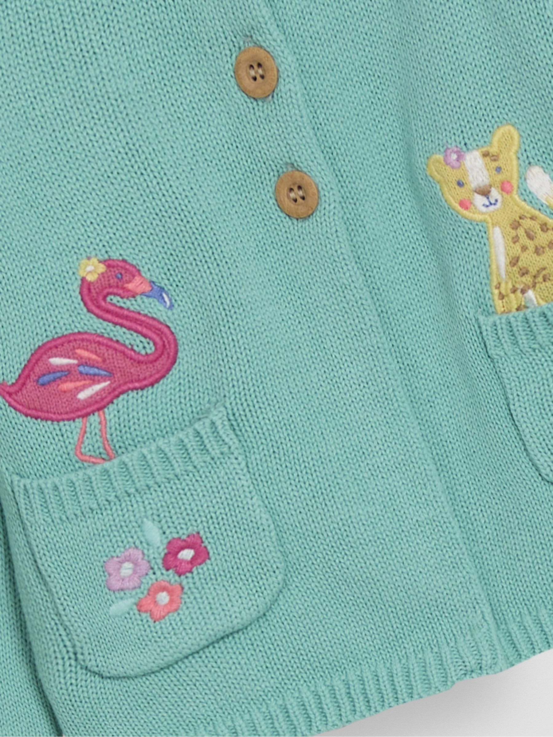 Duck Egg Blue Safari Animals Applique Pet in Pocke Character Cardigan - Image 3 of 3