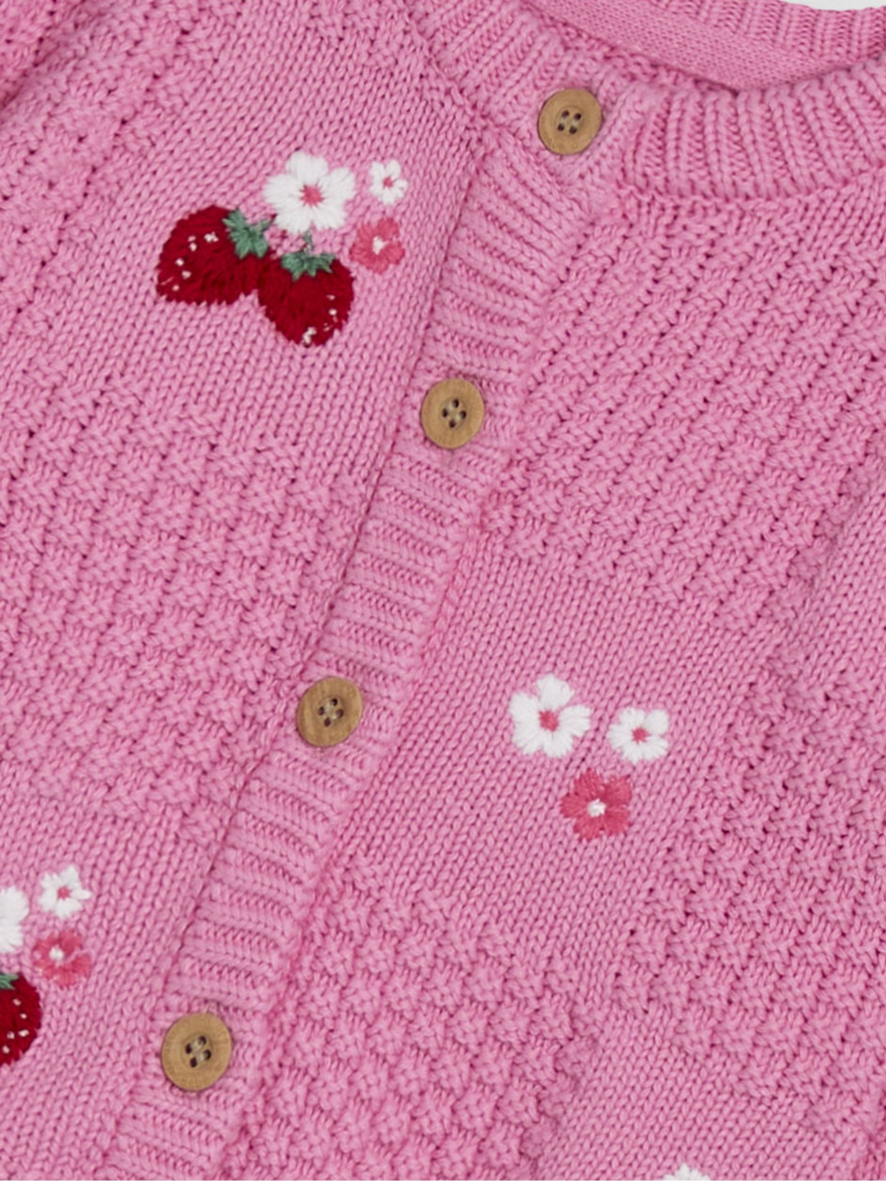 Pink Strawberry Embroidered 100% Cotton Cardigan - Image 3 of 3